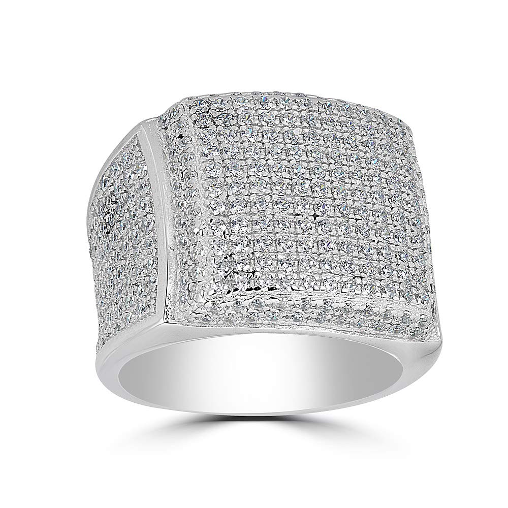 HarlemBling Solid 925 Sterling Silver Men's Ring - Iced Out Ring - Icy Hip Hop Square Micropave Men's Hip Hop Ring (12)