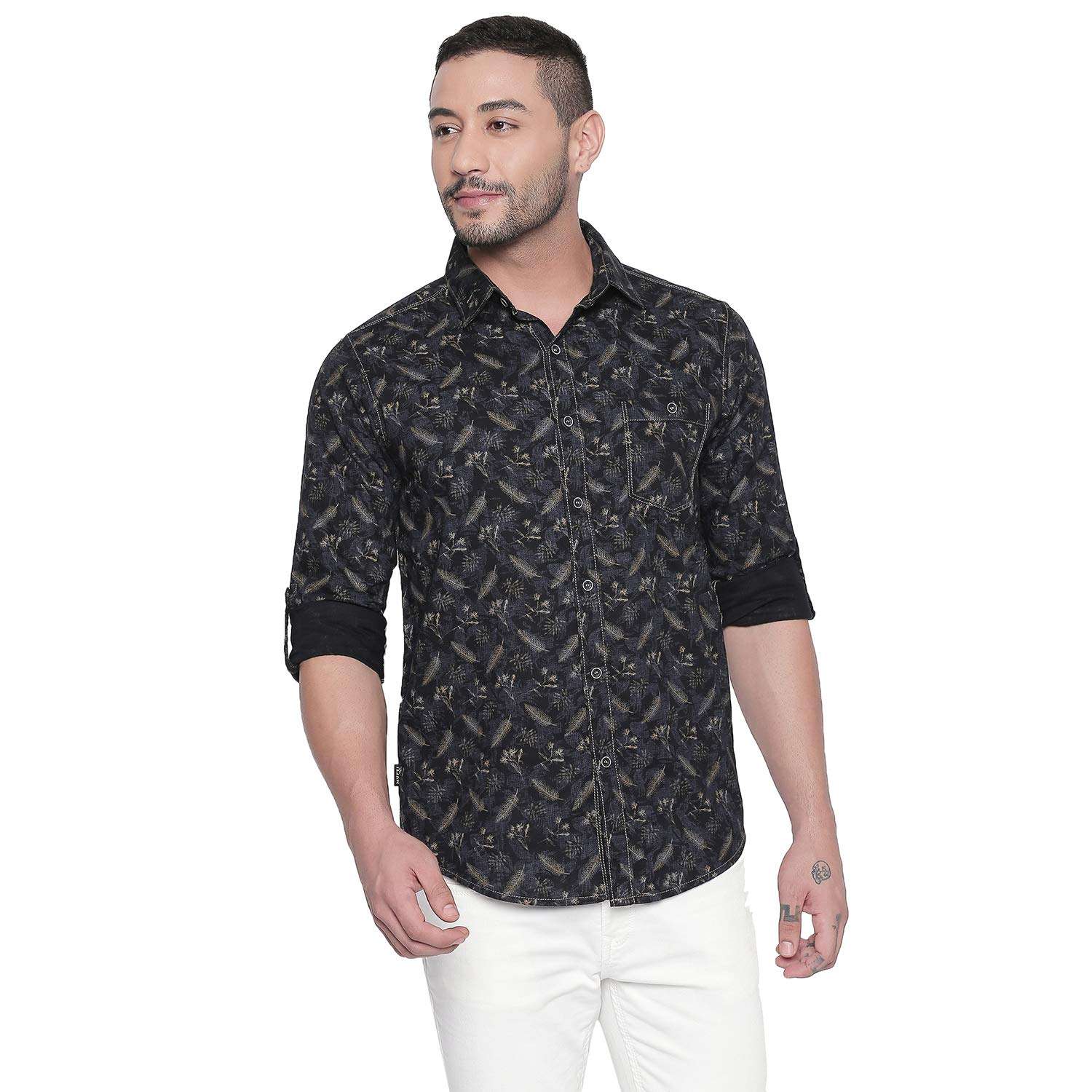 MUFTI Navy Full Sleeves Floral Printed Shirt