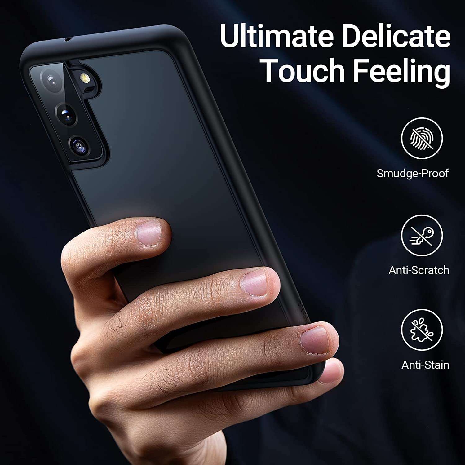 TORRAS Shockproof Designed for Samsung Galaxy S21 FE Case,Military Grade Drop Tested S21 FE Case, Translucent Matte Back with Soft Silicone Edge Slim Designed for Samsung Galaxy S21 FE 5G Case, Black 5