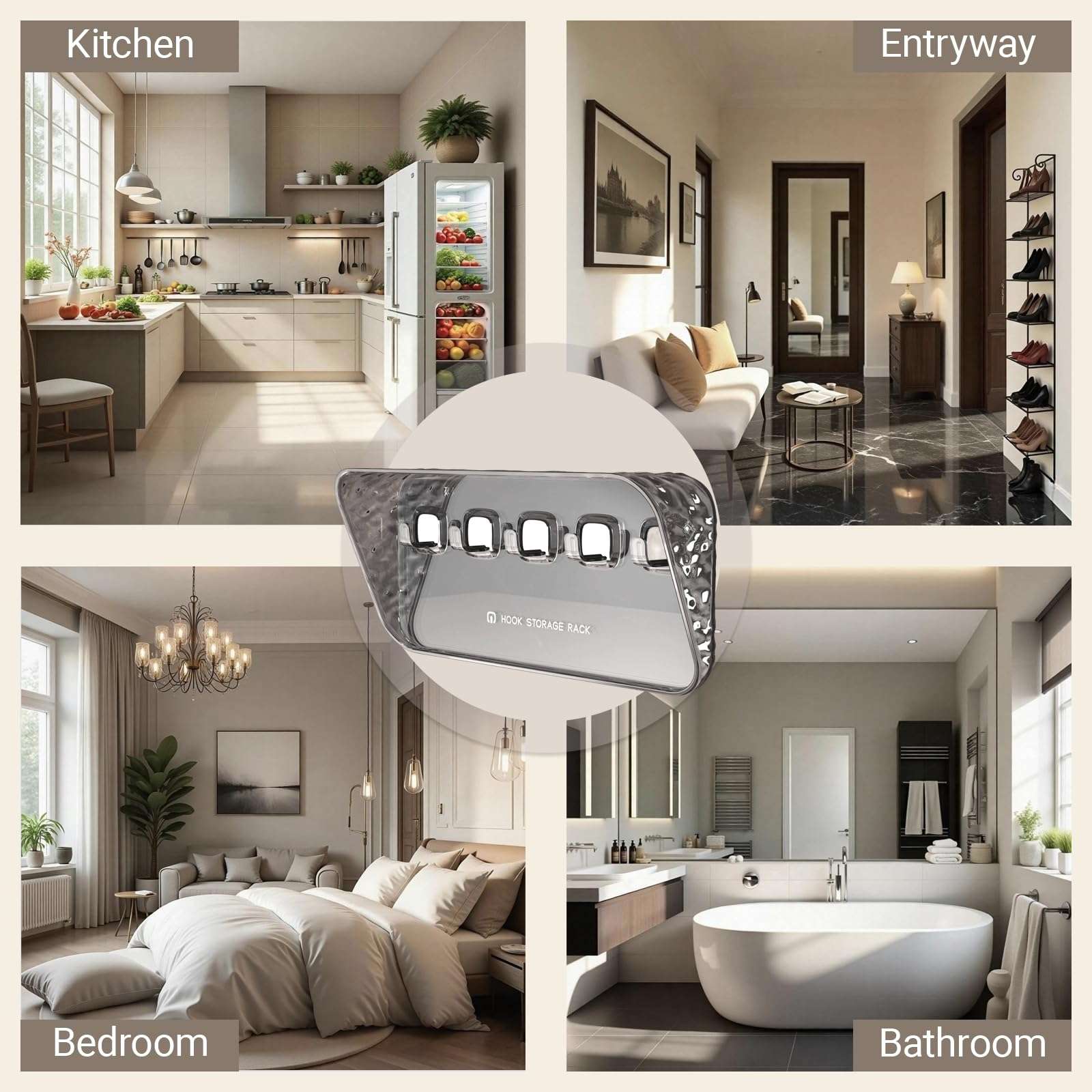 SAILYLENCEY Adhesive Key Hooks 2-Pack - Wall Hanging Stand Without Drilling, Suitable for Hanging Heavy Objects,Bathroom/Bedroom/Kitchen Storage, Suitable for Towels/Keys/Clothes/Hats, etc 3