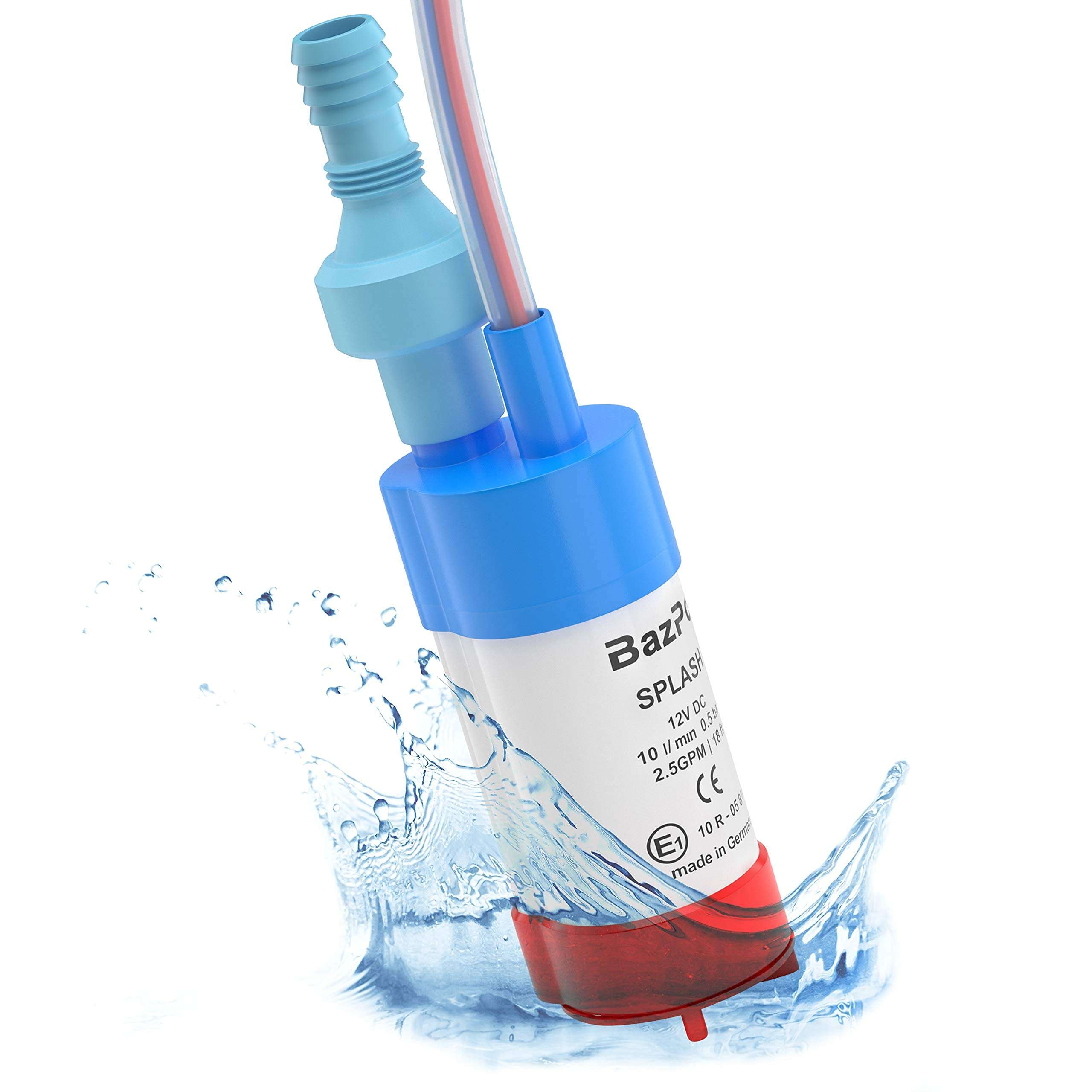 BAZPO 12V Mini Portable Submersible Water Pump | for RV, Camper, Aquarium, Hydroponic, Well, Jug, Solar Panel | Battery-Operated Small Electric Sump Pump with Valve and Filter | German Made 1