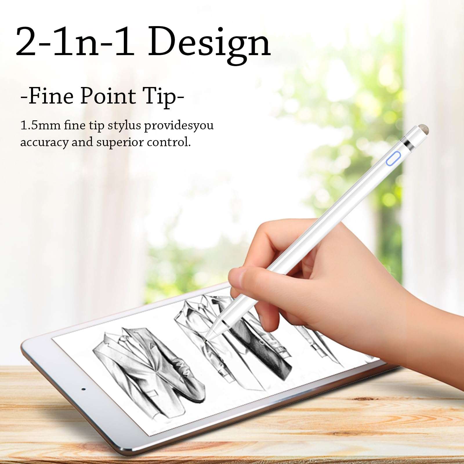 DOGAIN Stylus Pen for iPad and Touchscreens - Active Digital Fine Point Pencil with Dual Touch Function - Compatible with iPad Pro/Air/Mini, iPhone, Samsung, iOS, Android - White 5