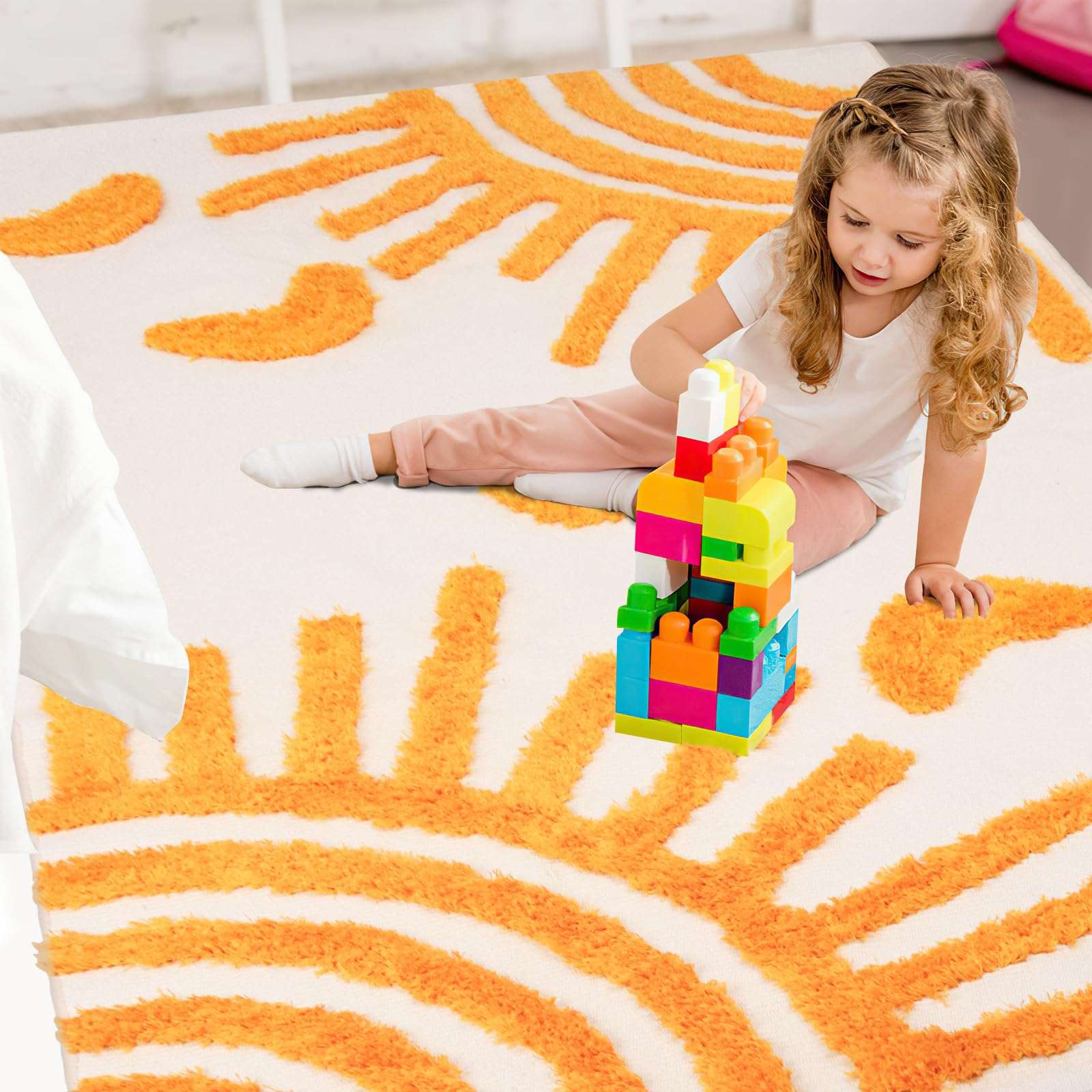 AKASISRUG Boho Rug 3'x5' Sun and Moon Tufted Area Rug, Large Washable Rugs Nursery Rug, Living Room Rug Cotton Woven Beige Area Rugs for Bedroom Dorm Kids Room Office (3'x5') 6