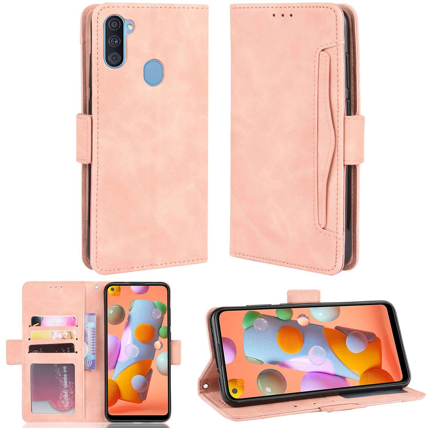 FengXinZi Compatible with Samsung Galaxy A11 Wallet Case with Card Holder, ID Credit Card Slots Anti-Scratch Shockproof Protective, Heavy Duty Premium PU Leather Stand Kickstand samsunga11case Pink 1