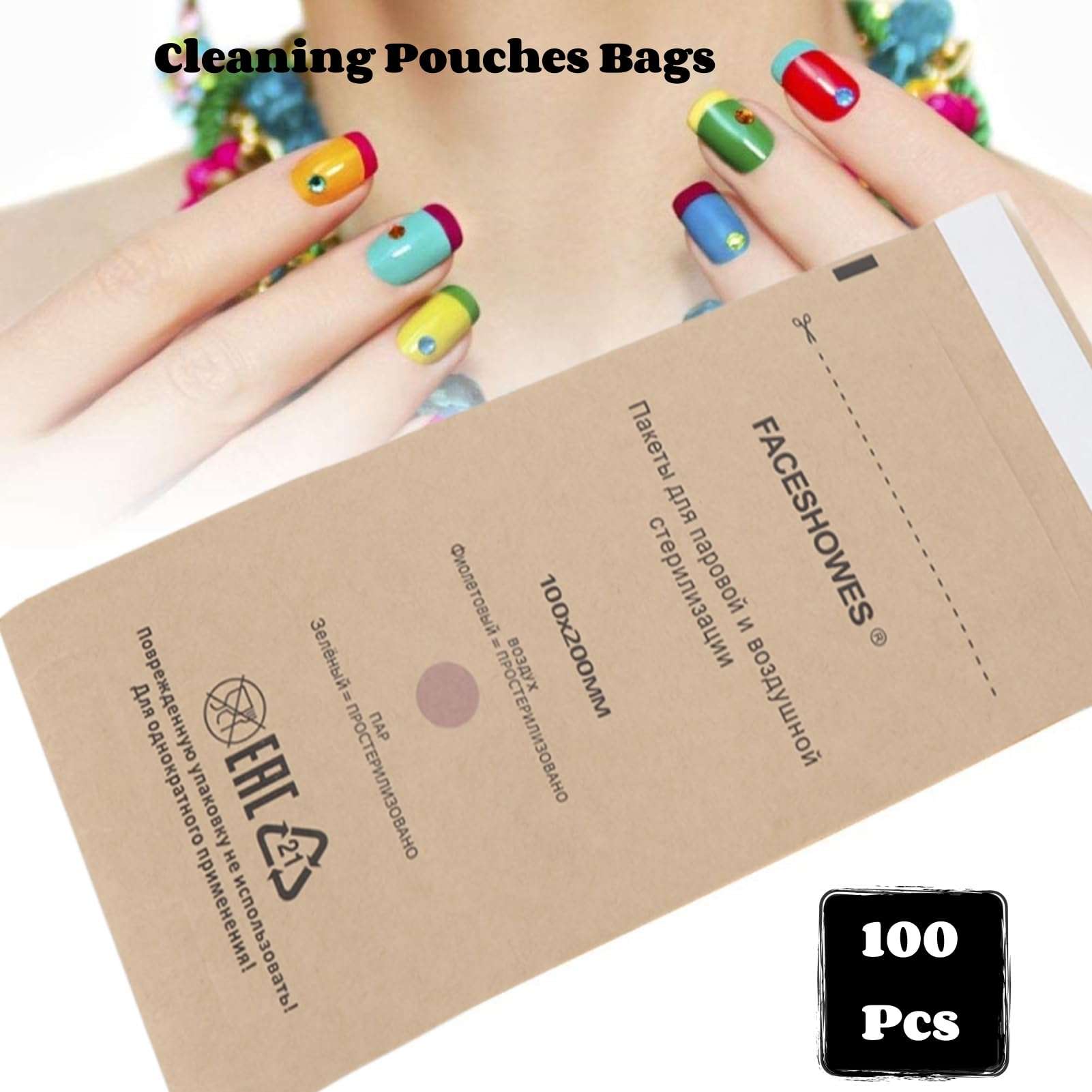 Radiraga 100Pcs Self Sealing Cleaning Pouch, Dental Tool Self Sealing Pouch Self Sealing Nail Art Cleaning Bag Disposable Cleaning Paper Bags for Dentist Tools and Nail Tools 3