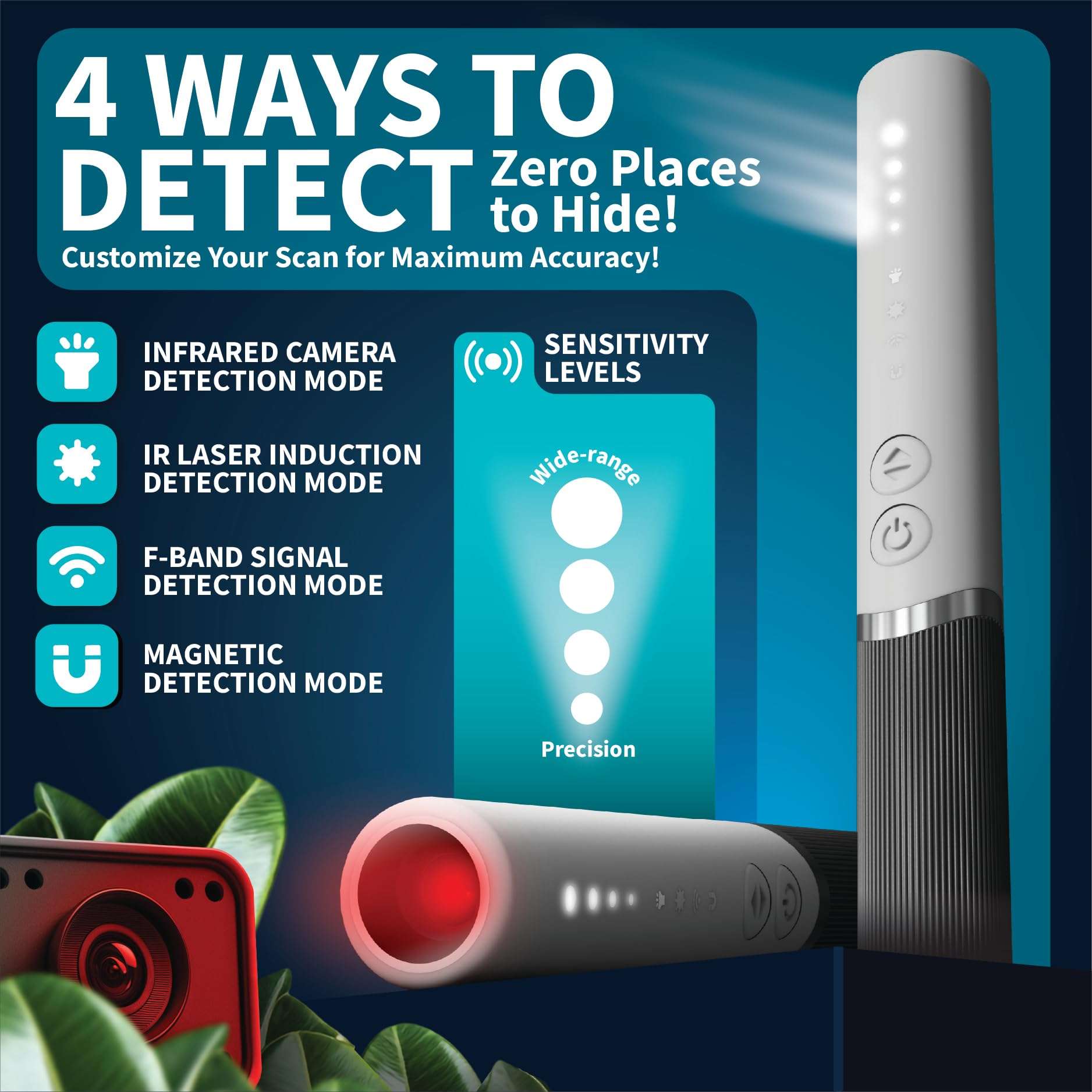 TensaOne Hidden Camera Detectors – Small Anti Spy Audio Video GPS Tracker RF Detector for Wireless Cameras and Cars Tracking Device - Mini Travel Pen for Finding Spying Voice Recorder Bug Devices 4