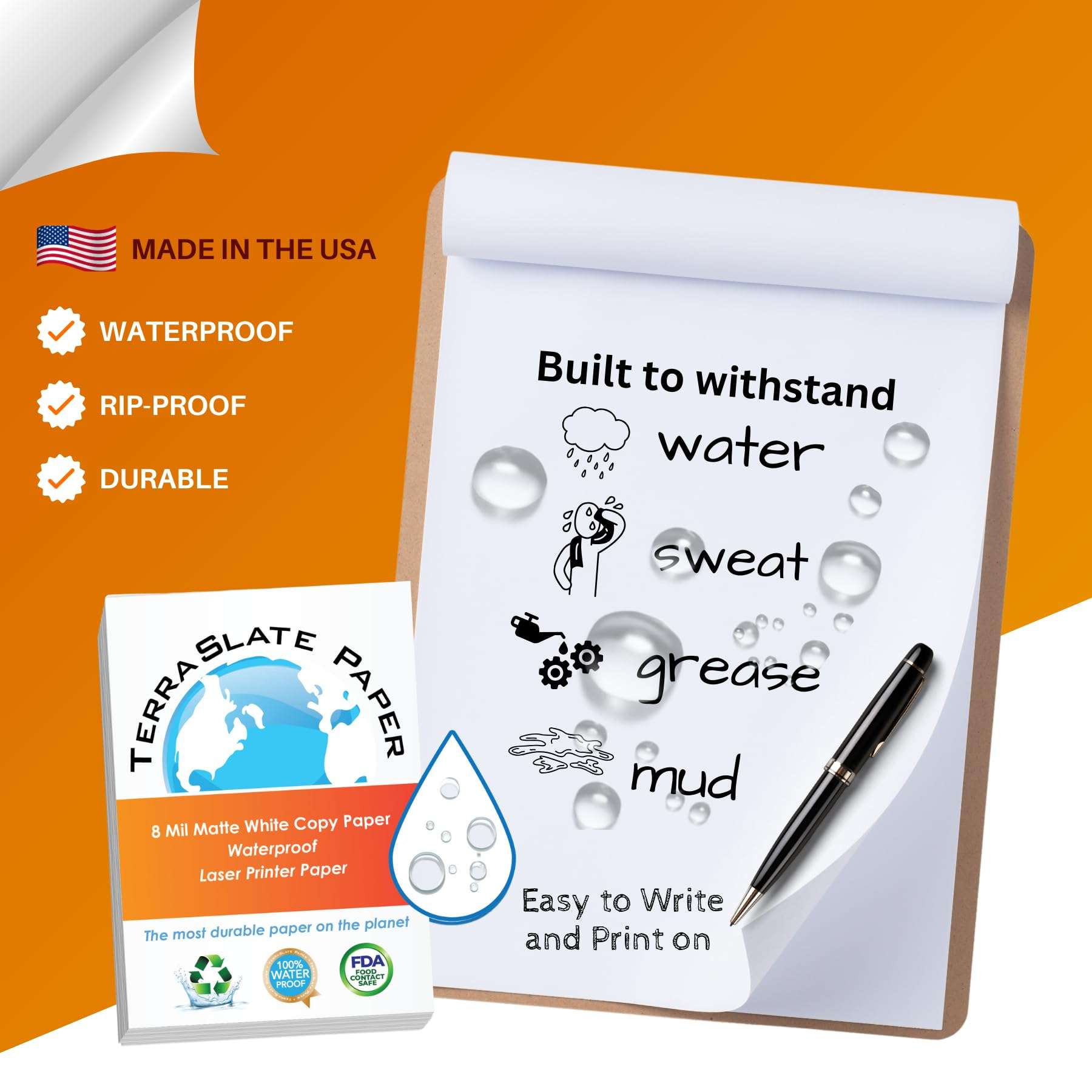 TerraSlate Premium Waterproof Laser Printer Copy Paper, 8.5" x 11", 8 Mil Rain, Weatherproof, 50 Sheets 2