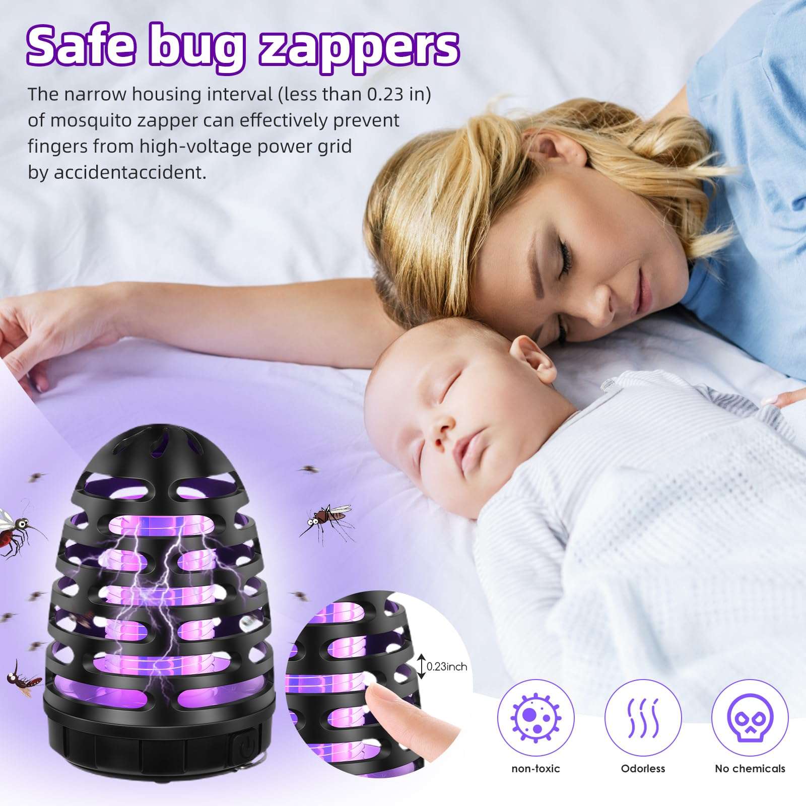 2024 Upgraded Solar Bug Zapper Outdoor Waterproof Mosquito Zapper Outdoor Mosquito Trap Bug Lights Mosquito Repellent for Outdoor Use Patio Garden Pathway(2 Pack) 5
