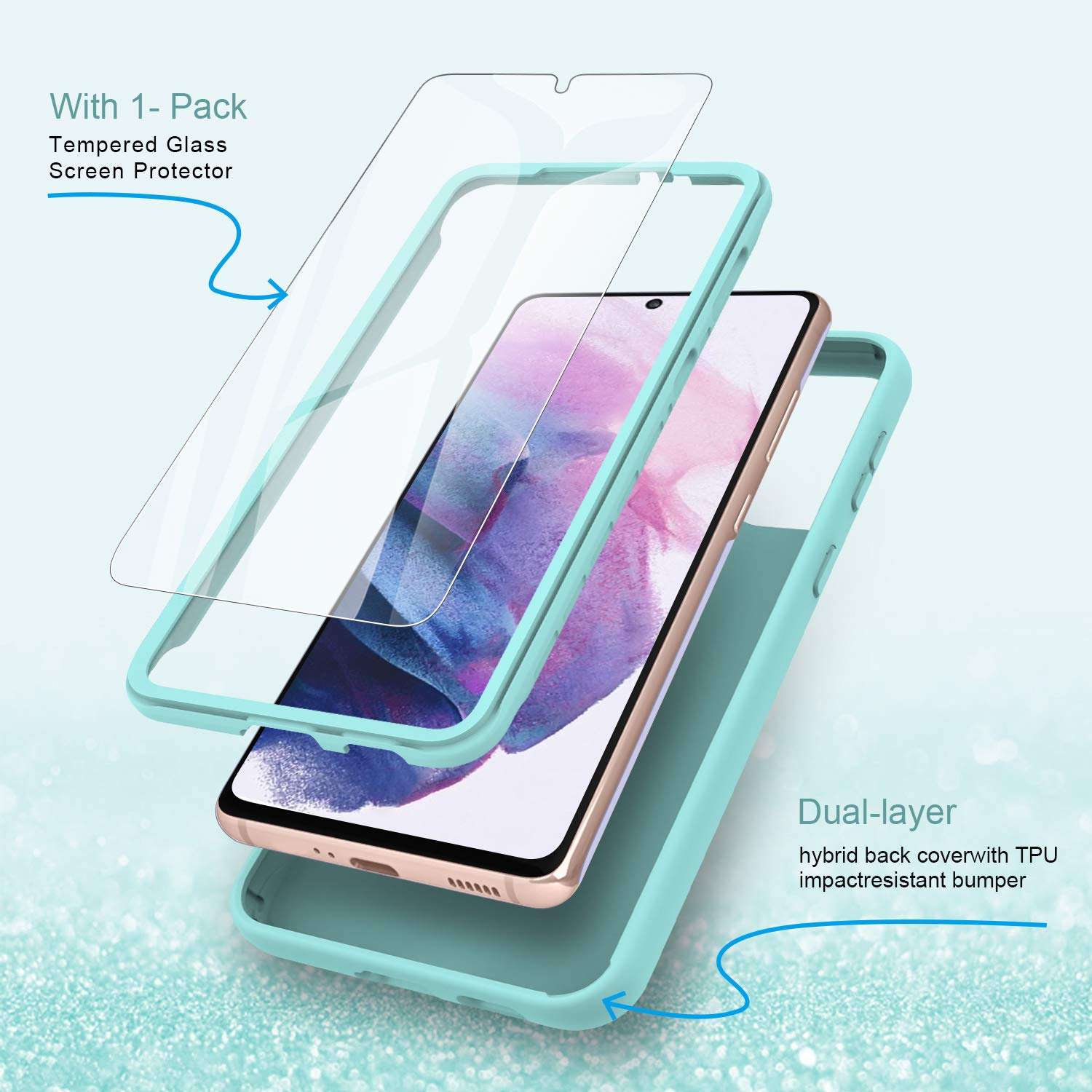 PULEN Samsung Galaxy S30 Plus Case with Screen Protector [1 Pack],Rugged PC Front Cover + Soft Liquid Silicone Non-Slip Back Cover Shockproof Full-Body Protective Case (Green) 2