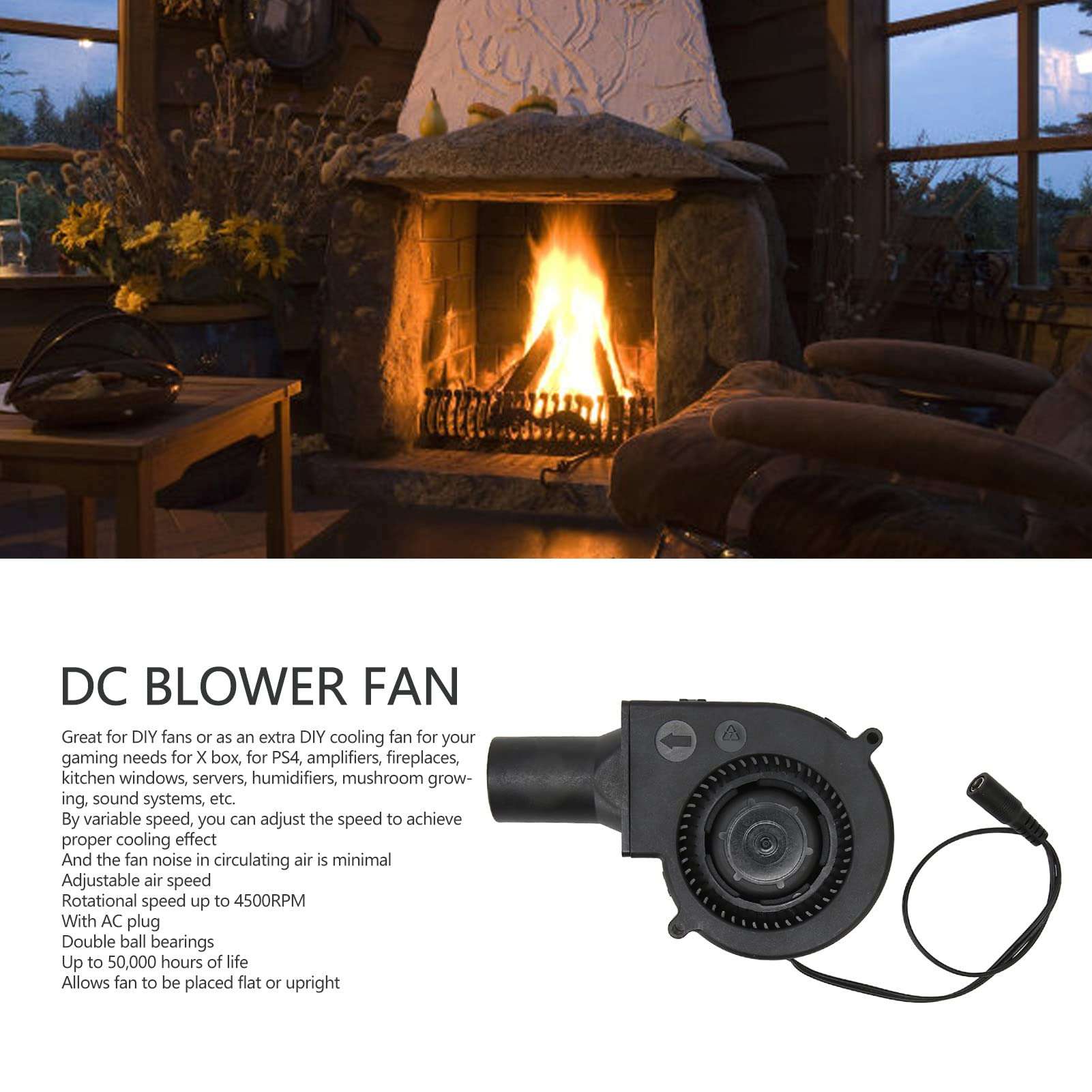 DIY Blower Fan 97x97x33mm 12V 2.7A, 4500RPM Variable Speed Ball Bearing Cooling Fan for Gaming, Amplifier (US Plug) 5