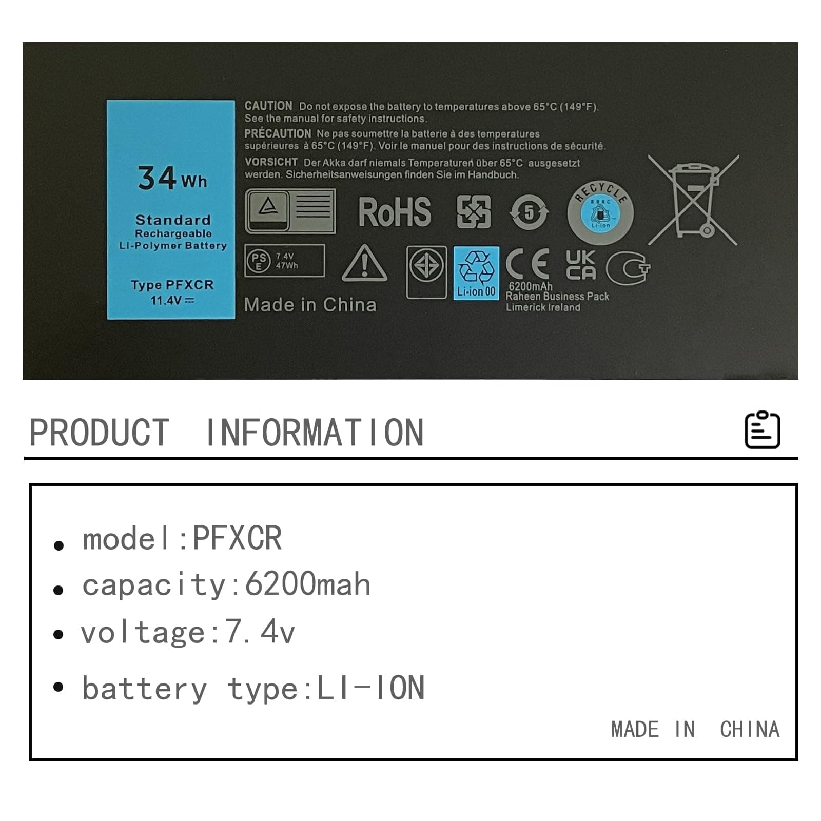 PFXCR F38HT G0G2M T19VW 3RNFD V8XN3 34GKR HJ8KP NCVF0 451-BBFT 451-BBFV 451-BBFY Laptop Battery Replacement for Dell Latitude E7420 E7440 E7450 Ultrabook 7000 Series(11.1V 34Wh) 2