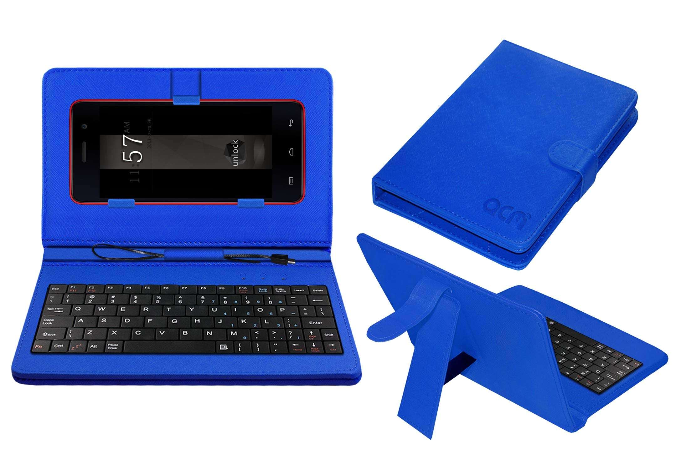 Acm Keyboard Case Compatible with Micromax Unite 2 A106 Mobile Flip Cover Stand Direct Plug & Play Device for Study & Gaming Blue 1