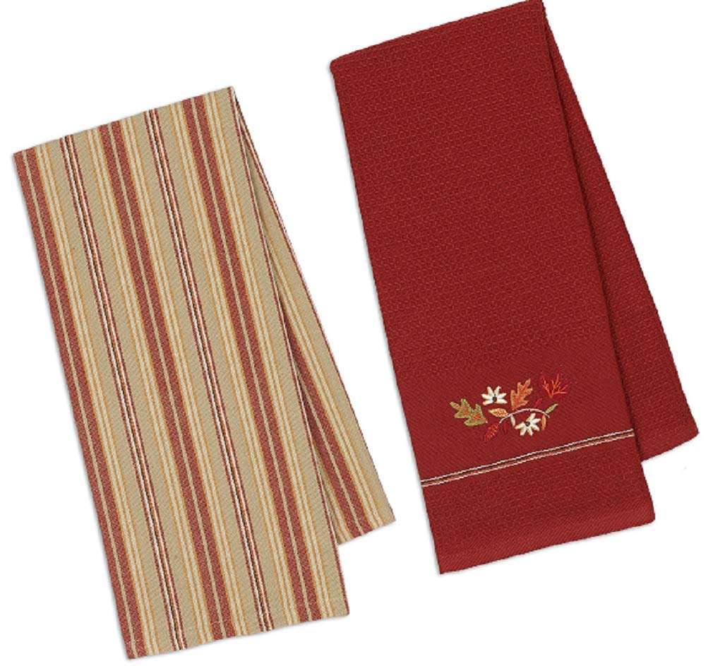 DII Design Imports Fall Themed Harvest Ticking Stripes and Harvest Vines Towel Bundle 1