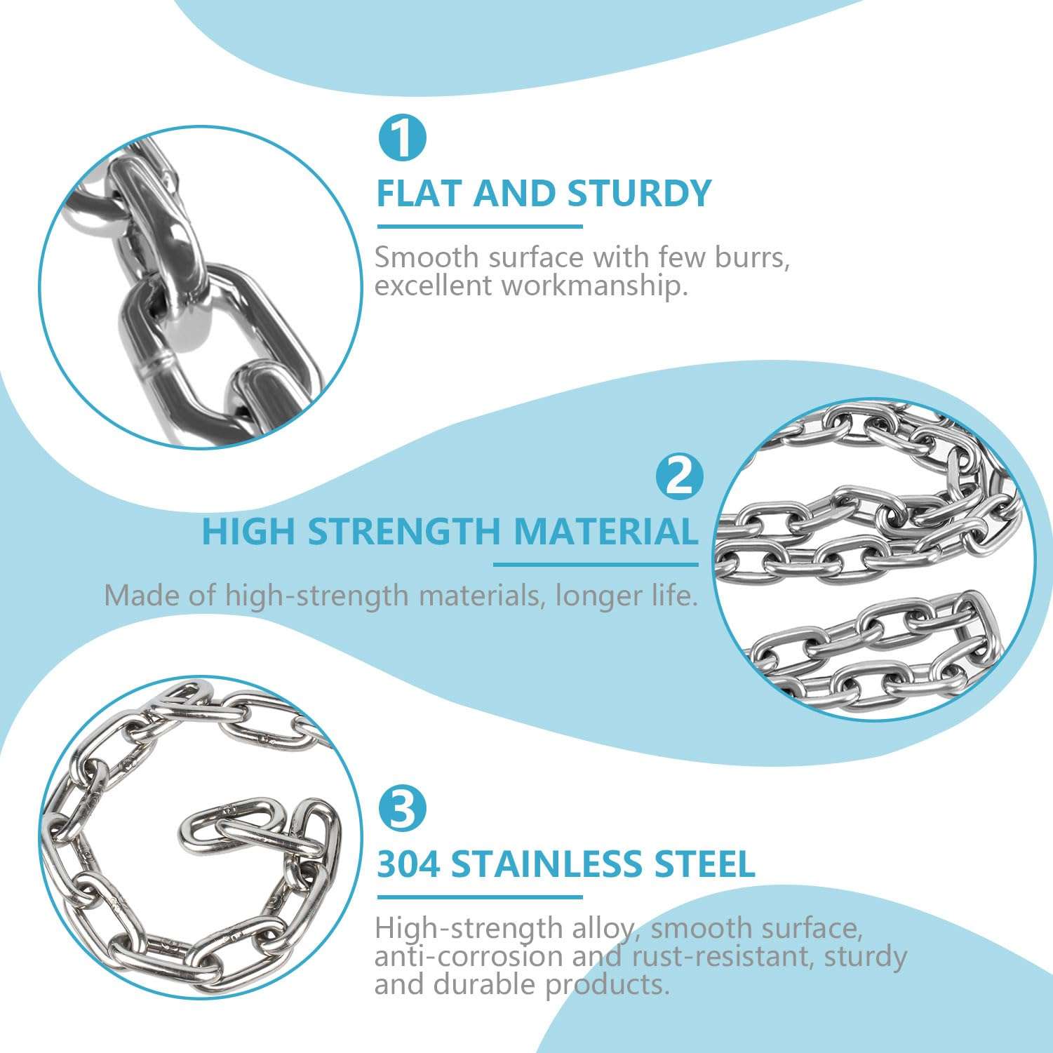 Favuit Heavy Duty Stainless Steel Chain, Hanging Safety Link Chain Fitness Chain Weight Lifting Chains with Carabiners for Home Gym Hammock Swing Hanging Chair Punching Bags (2 Pack) 4