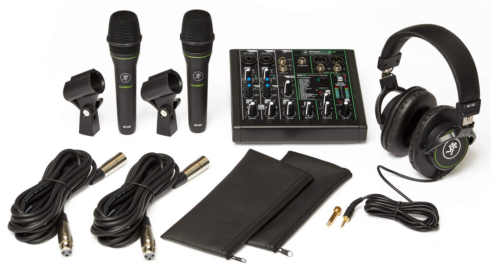 Mackie Performer Bundle with ProFX6v3 effects mixer with USB, two EM-89D dynamic mics and MC-100 headphones