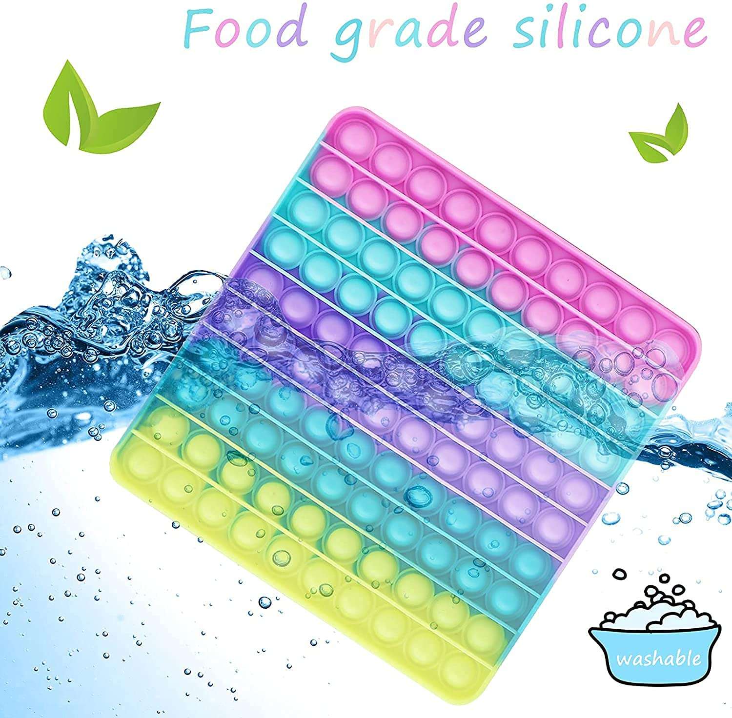 Dyomnizy Big Size Pop 100 Bubbles Square Push Pop Bubble Fidget Sensory Toy Bubble Popping, Poppet Mega Pop 100 Fidget Toy Silicone Fidget Popper Relieve Stress Big Puppet (Macaron Rainbow) 3