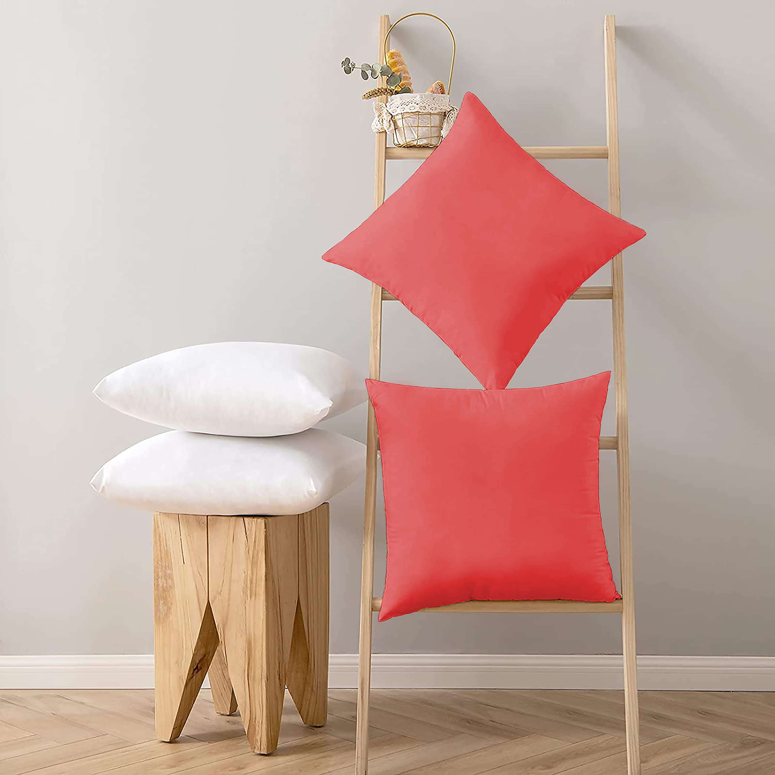 3 Pcs Solid Color Cotton Decorative Cushion Cover 400-TC 100% Egyptian Cotton for Sofa Throw Cushion Covers (24x24) inches - Red 2