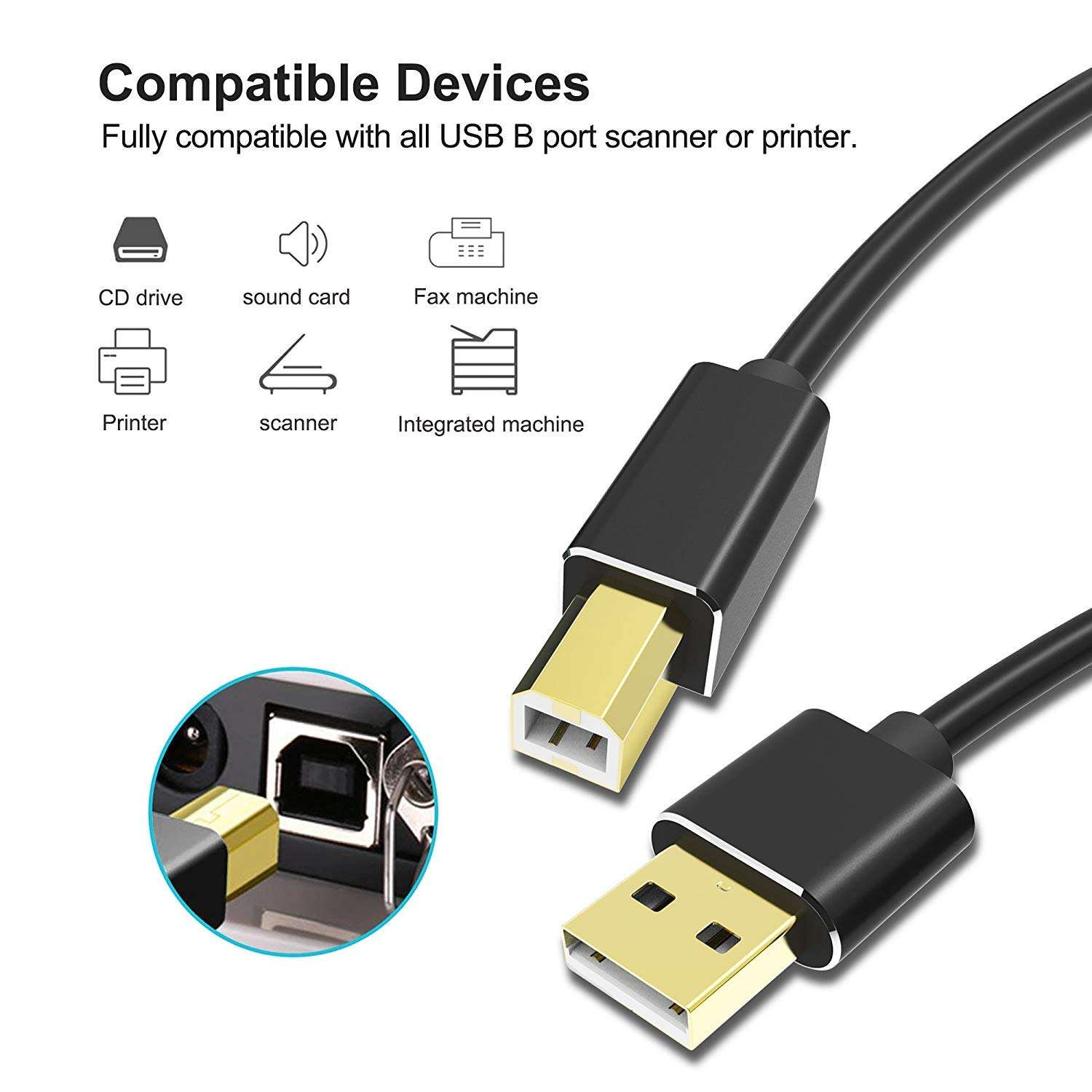 USB Printer Cable, UMECORE 16FT Flexible USB 2.0 Type A Male to B Male Scanner Cord High Speed for HP Canon Dell, Lexmark Epson Xerox Samsung and More (Gold-Plated Connector) 3