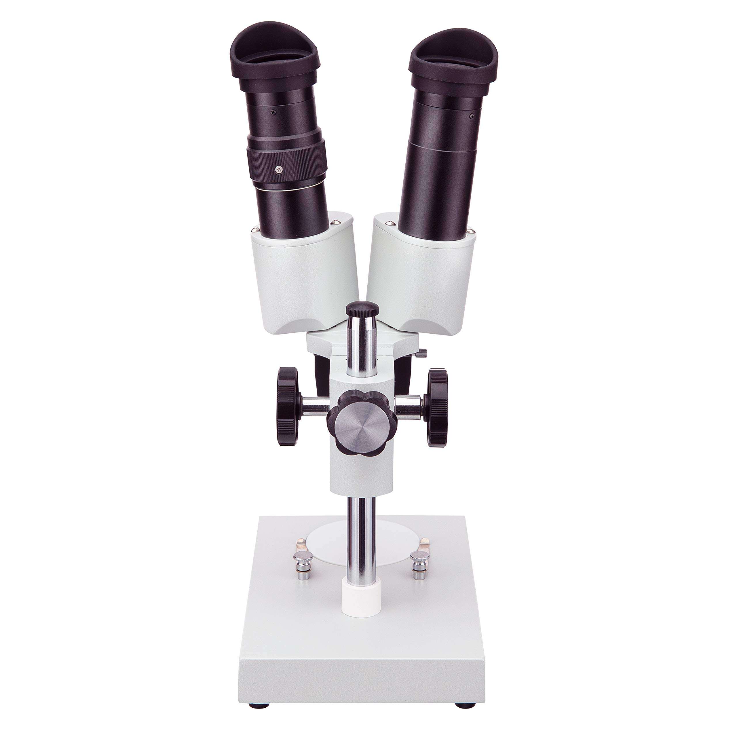 AmScope SE104-P Portable Binocular Stereo Microscope, WF10X Eyepieces, 20X Magnification, 2X Objective, Ambient Lighting, Reversible Black/White Stage Plate, Pillar Stand 5