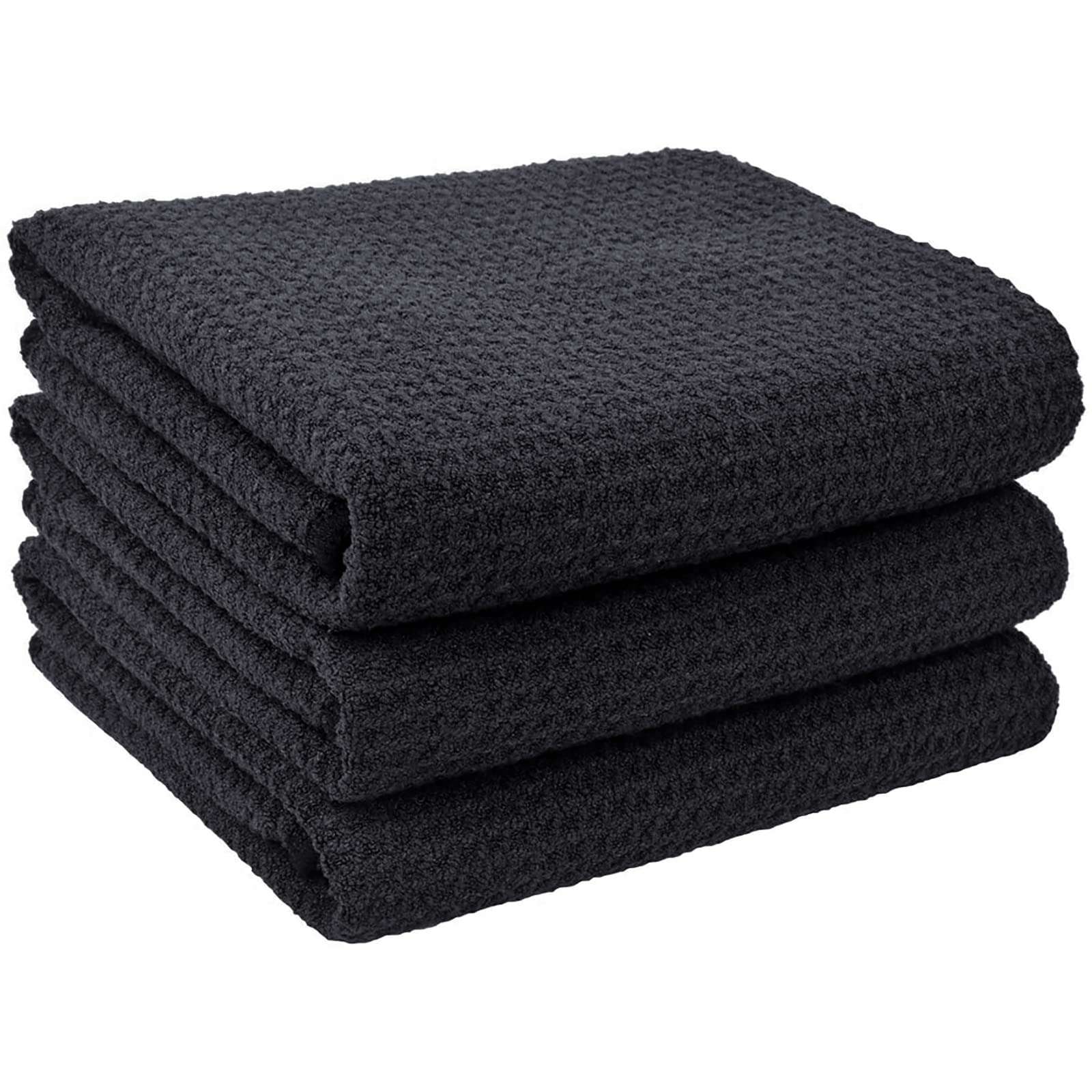 VIVOTE Microfiber Kitchen Drying Towels Dish Towels Waffle Weave Tea Towels Super Soft and Absorbent 3PackBlack 16 x 22 Inch 1