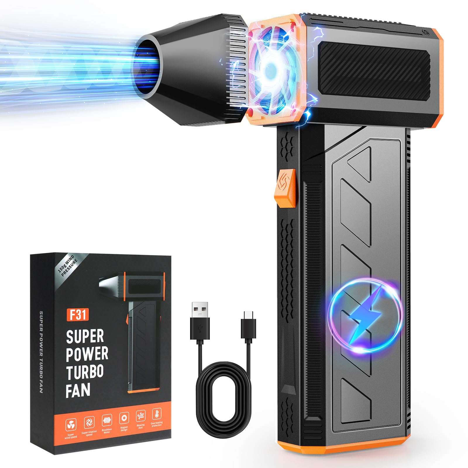 Electric Compressed Air Duster 130000RPM Super Power Turbo Jet Dry Violent Fan Mini Handheld Dust Leaf Car Snow Blower Rechargeable Refillable Computer Keyboard PC Electronic Duster Pressurized Air