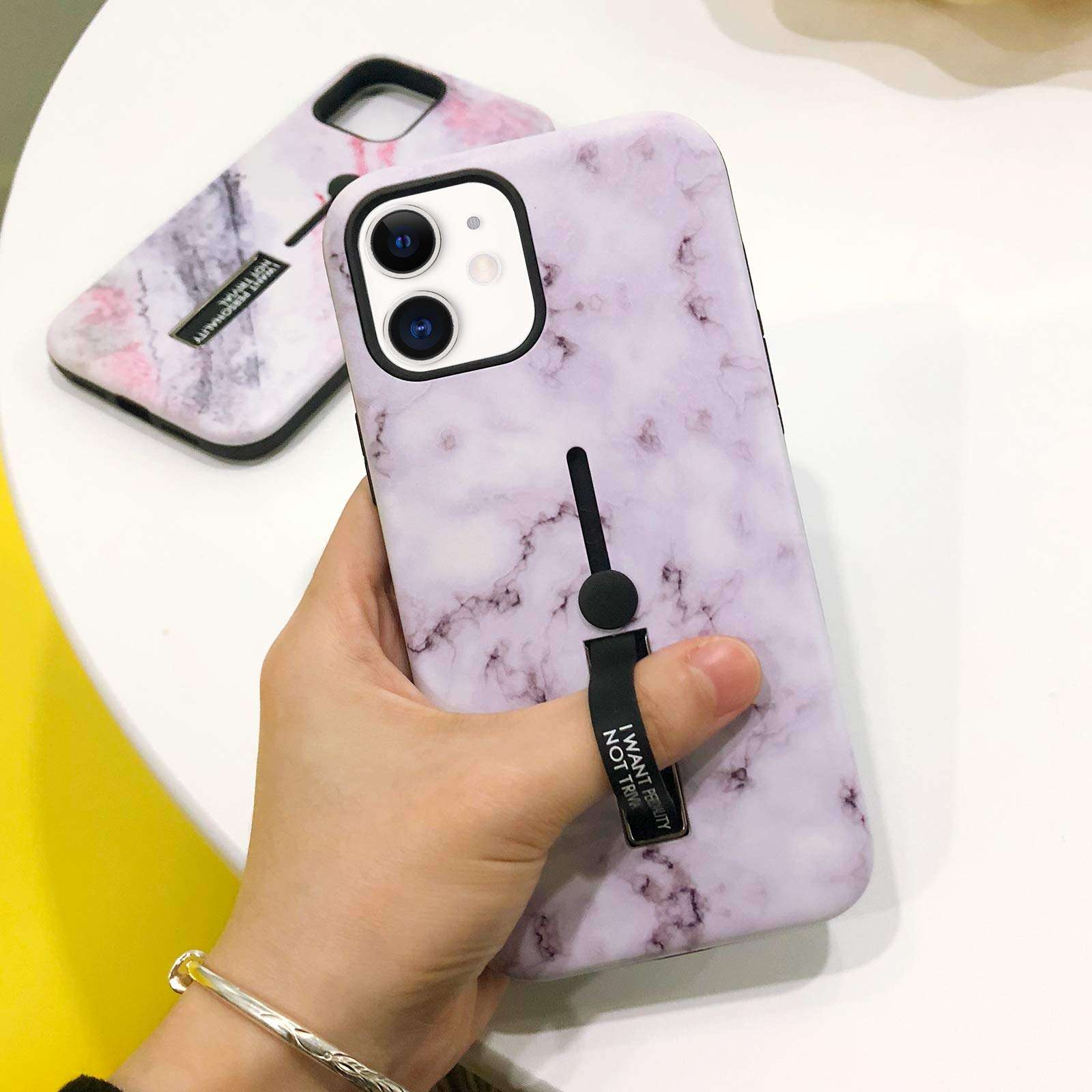 Omio Compatible with iPhone 12 Marble Case Stone Pattern Cover Finger Ring Loop Strap Grip Holder Kickstand Stand Ultra Thin Slim Fit Dustproof Protective Shockproof Dual Layer Case 3