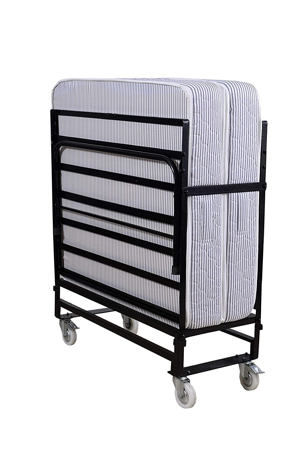 Springtek Rollaway Foam and Wrought Iron Metal Folding Single Bed with 6-Inch Contemporary Premium Mattress, Lockable Wheels- (Black)