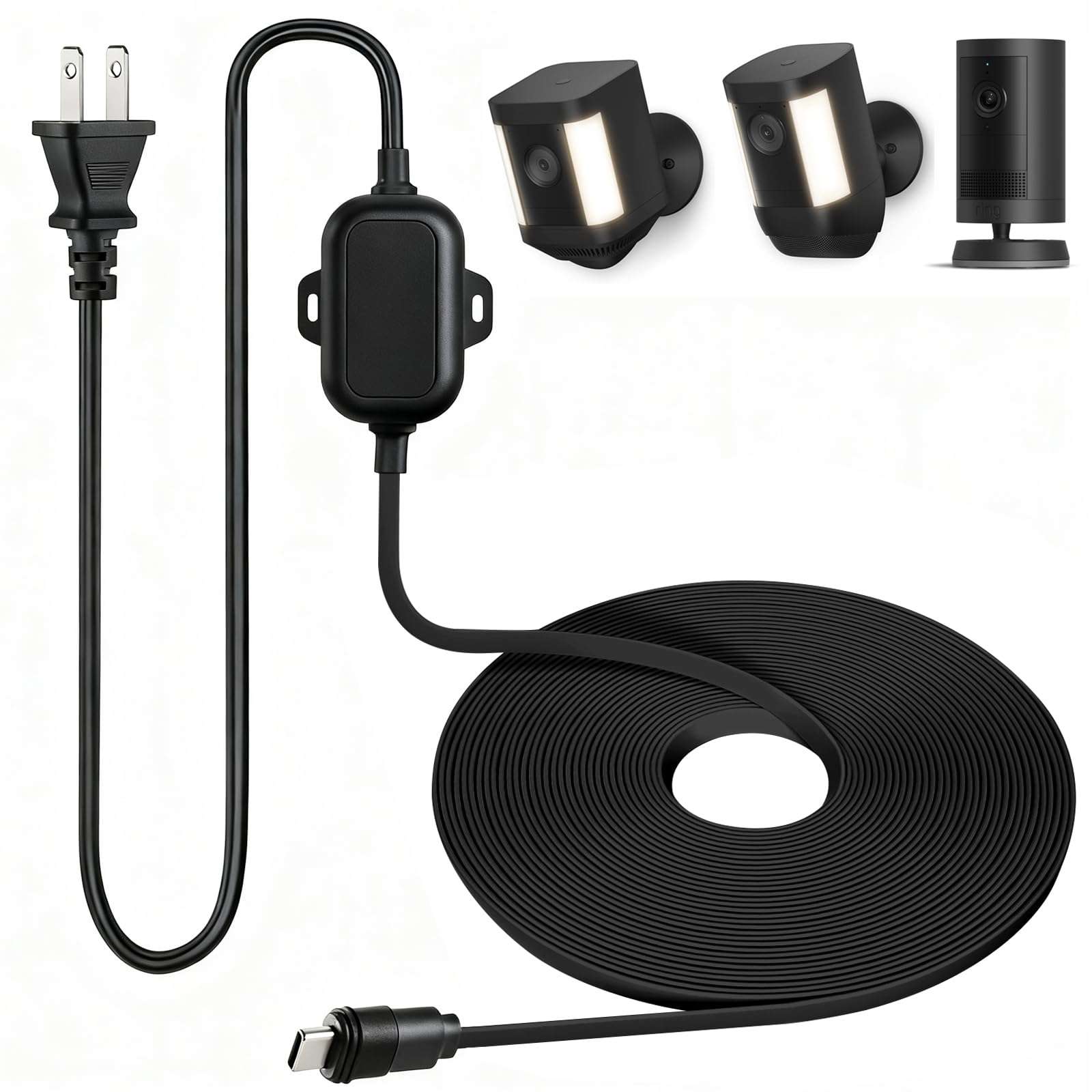 ALERTCAM Weatherproof Power Cord for Spotlight Cam Plus/Pro (Battery), 25ft USB-C Outdoor Charging Cable for Continuous Camera Power Supply, Black 1