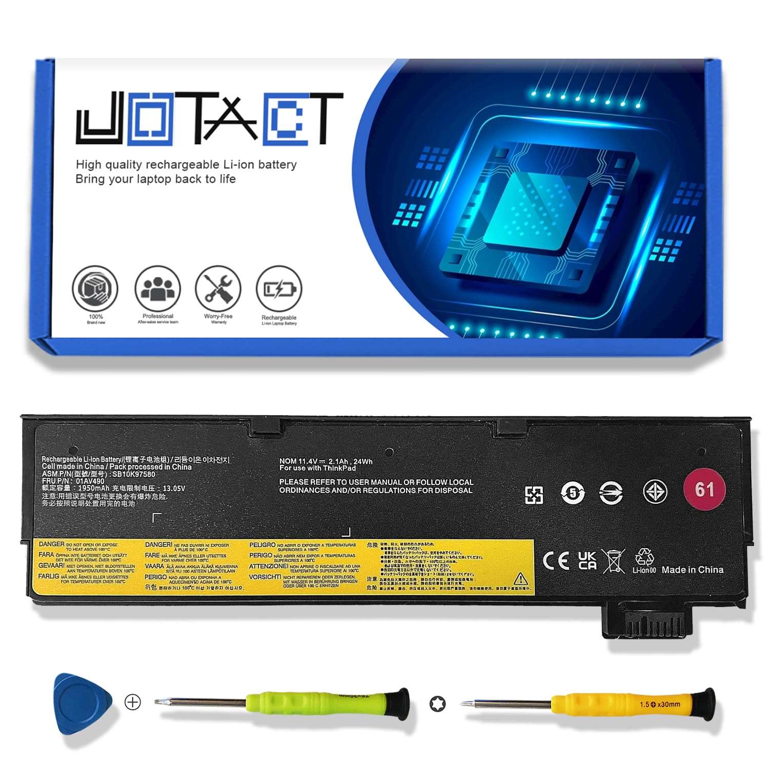 JOTACT SB10K97580 01AV490 01AV423 Laptop Battery Replacement for Lenovo ThinkPad T470 T570 T480 T580 P51S P52S TP25 A475 Series 61 4X50M08810 01AV422 01AV424 01AV452 SB10K97579 11.4V 24Wh 2100mAh 1
