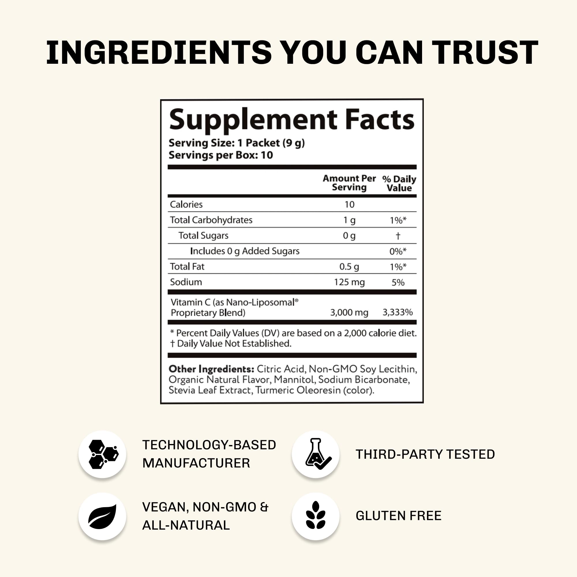 Aurora Nutrascience, Nano-Liposomal Vitamin C, Immune Support Vitamin Drink Mix, High Strength 3,000 mg Per Serving, 10 Single Serve Packets 5