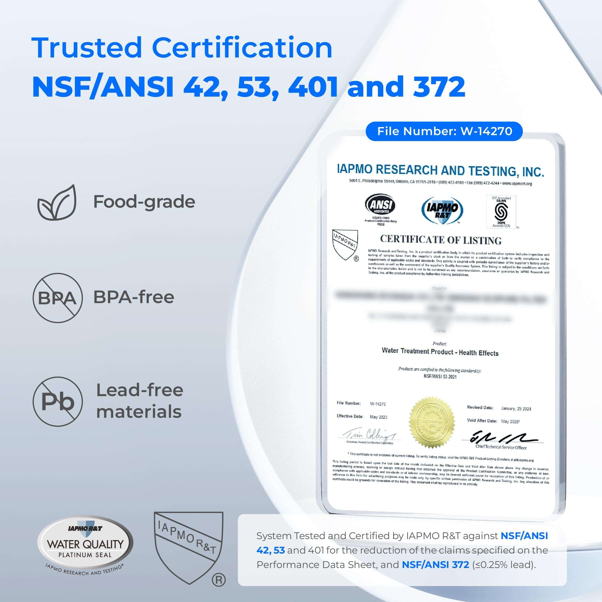 Waterdrop Electric Water Filter Pitcher, Rechargeable Water Dispenser, Instant 200-Gallon 15-Cup Countertop System, NSF/ANSI 401&53&42&372, Reduce PFAS, Lead, Chlorine, Blue, Does not Lower TDS 5