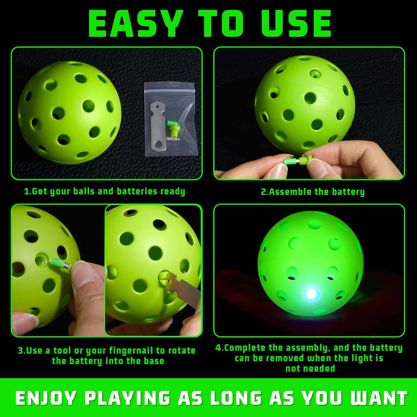Chitidr 12 Pieces LED Light Up Plastic Practice Baseballs Plastic Hollow Balls Glow Lightweight Training Balls Green Glow Ball for Training Hitting Baseball Batting, Batteries Included 5