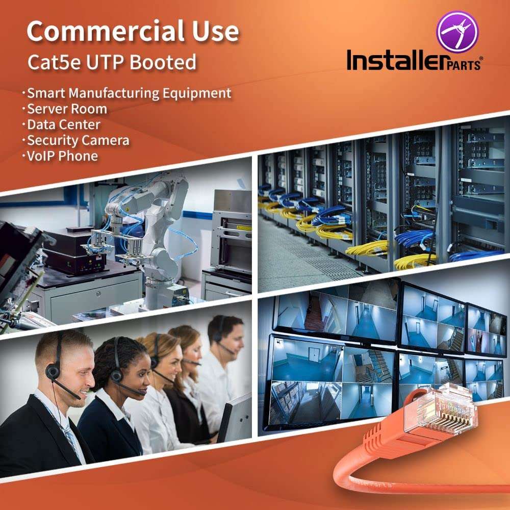 InstallerParts Ethernet Cable CAT5E Cable UTP Booted 100 FT - Orange - Professional Series - 1Gigabit/Sec Network/Internet Cable, 350MHZ 5