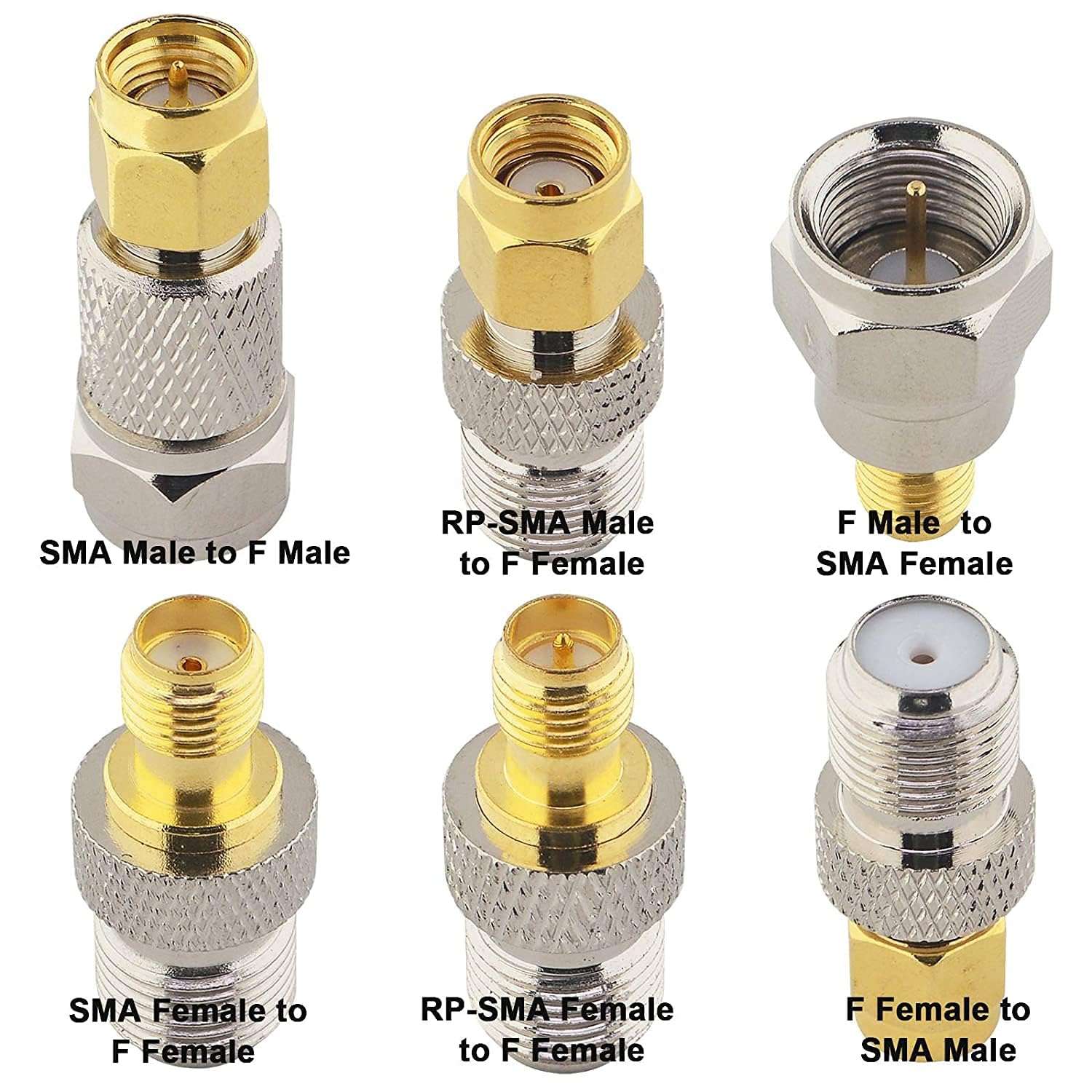 Boobrie F to SMA/RP-SMA Kit 6 Pack F Type to SMA and RP SMA Set SMA to RG6 Adapter Female to Female Coaxial Connector Female to Male Coax Adapter for WiFi Radio TV Antenna FPV Drone Extension Cable 4