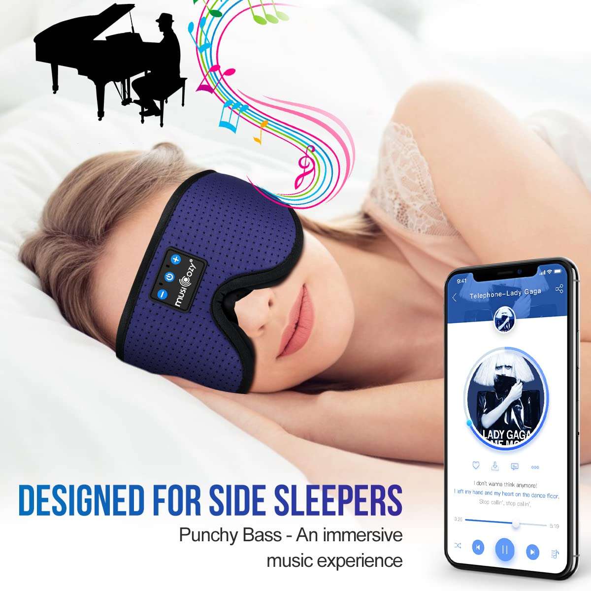 MUSICOZY Sleep Headphones Breathable Bluetooth Headband 3D Sleeping Headphones, Wireless Music Eye Mask Sleep Earbuds for Side Sleeper Women Men Office Air Travel Cool Tech Gadgets Unique Gifts 6