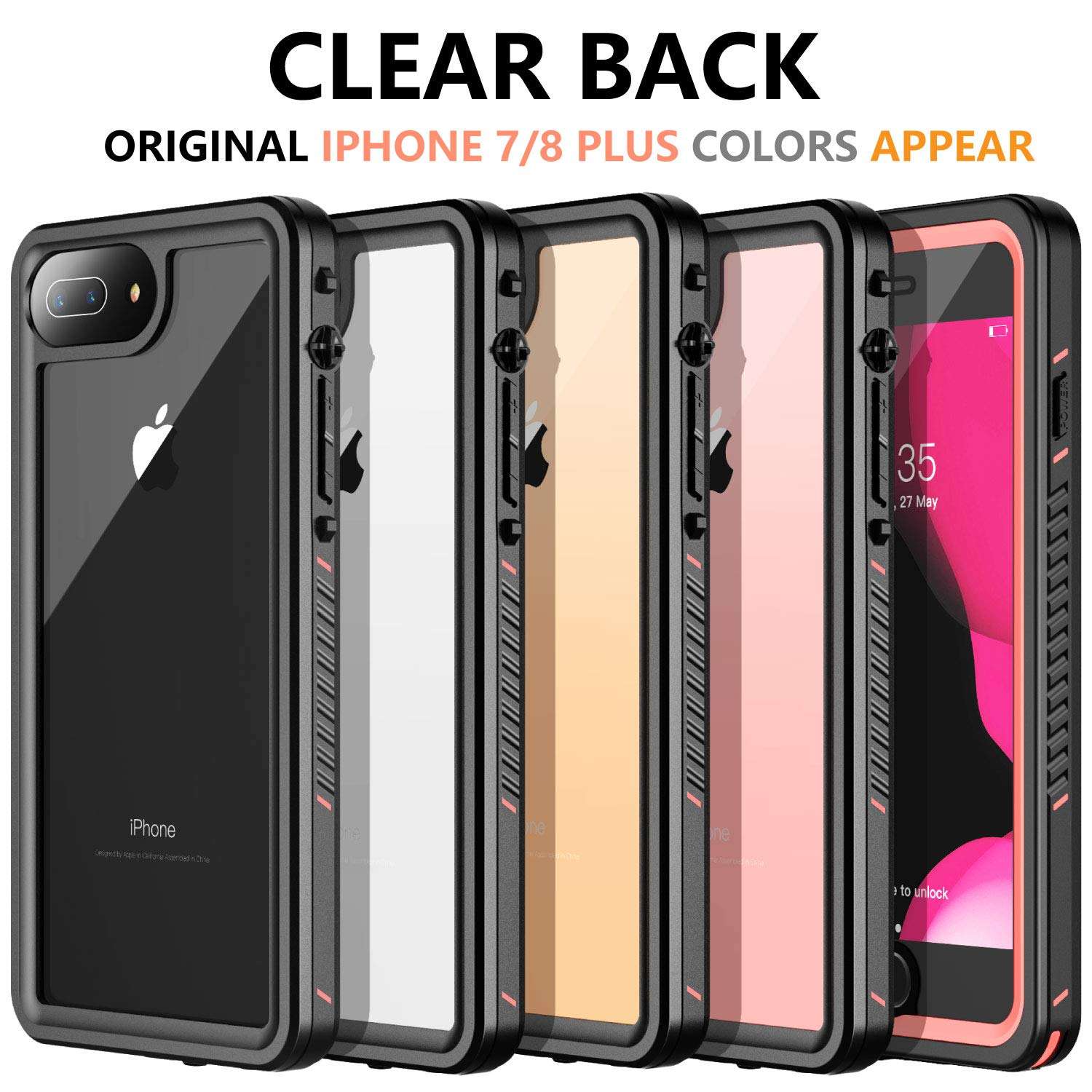 AMILIFECASES iPhone 7 Plus Case Waterproof iPhone 8 Plus Case Full Body Shockproof Sandproof Case iPhone 7 Plus/8 Plus(Pink/Clear) 3