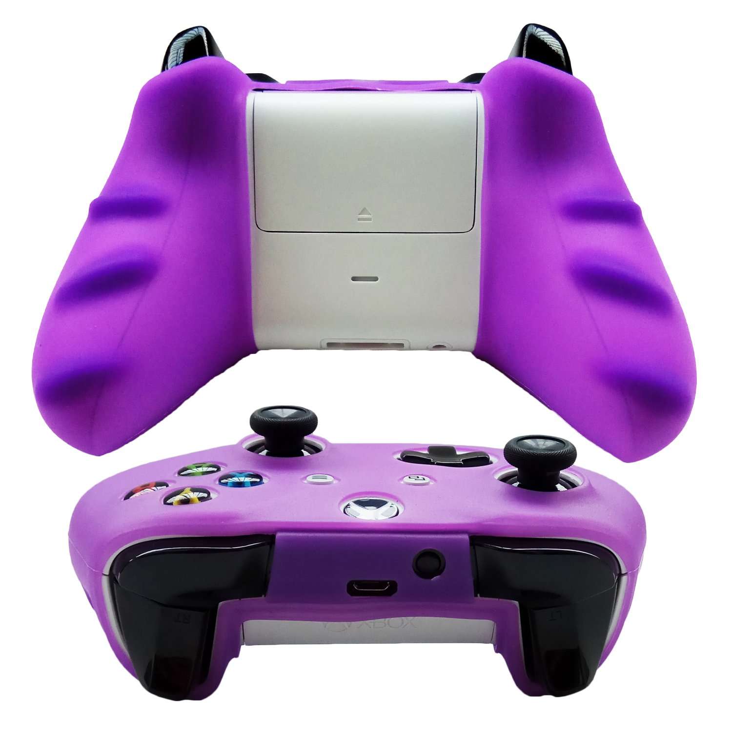 Hikfly Silicone Controller Cover Skin Protector Case Faceplates Kits for Xbox One X/One S/Slim Controller with 4pcs Thumb Grips Caps(Purple) 5