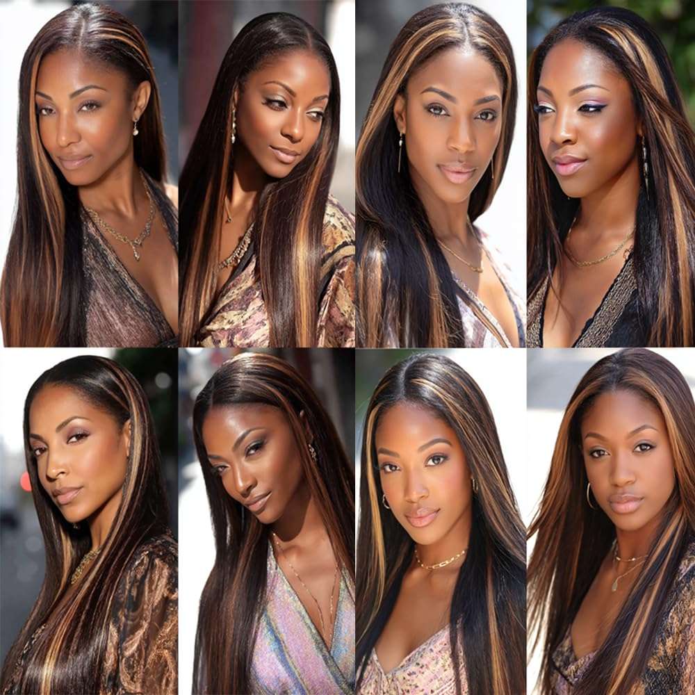 BilltiiWW P1B30 Highlight Straight Bundles Black Mixed With Light Brown two tone Brazilian Human Hair Wavy Weave With Soft and Silky for Women 8 10 12 Inch 3