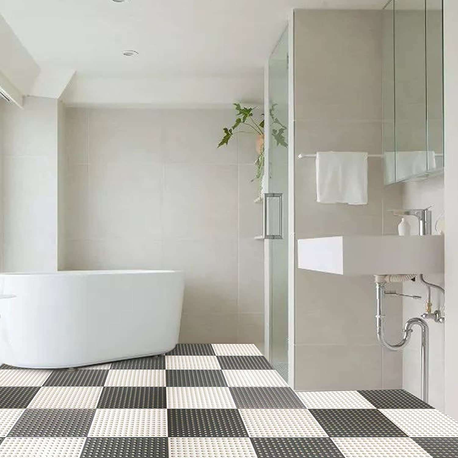 Stibnite Bath Mat, Interlocking Soft PVC Floor Tile Mat Square DIY Mat 12 x12 Inch, with Suction Cups, Massage Design and Drain Holes for Kitchen Bathroom Shower Pool Balcony (12) (12 x 12 inch, 12) 3