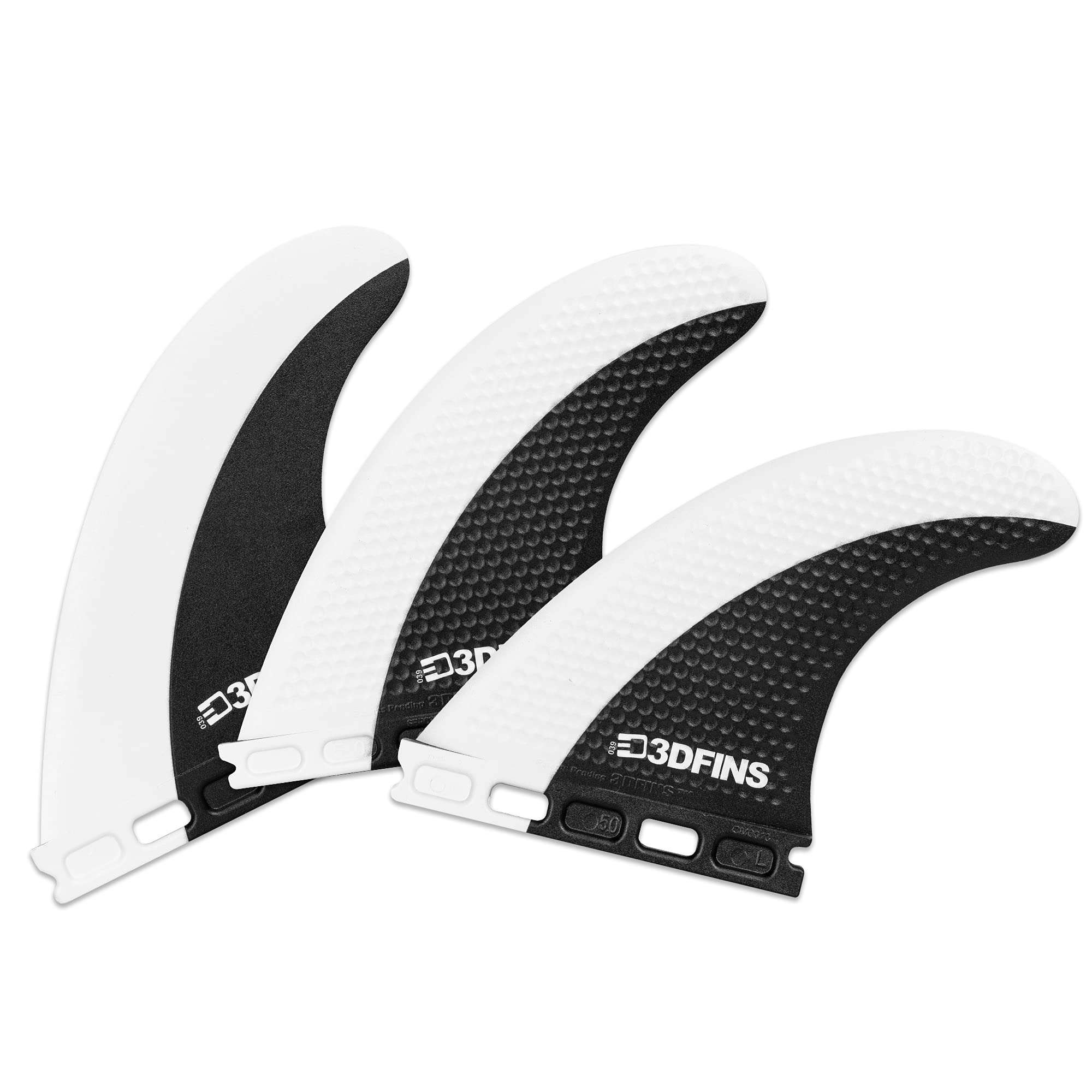 3DFINS High Performance Surfboard Fins GOHARD Series – Thruster/Tri Fin Set (3 Fins), Futures Base - Dimple Technology – Maximum Control (Split Mono) 1