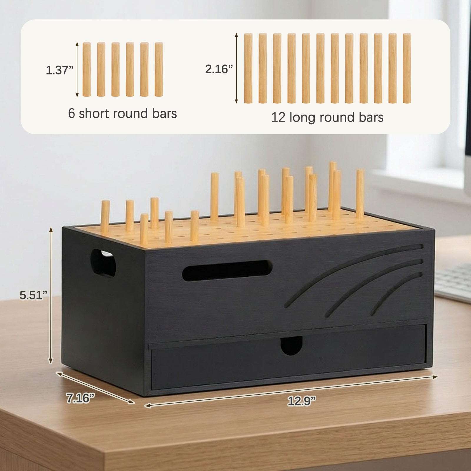 Homde Bamboo Charging Station Organizer: 2 Layer Charger Holder with Drawer for Office Home - Electronic Docking Stand for Multiple Devices, Tablets, Phones （Black） 4