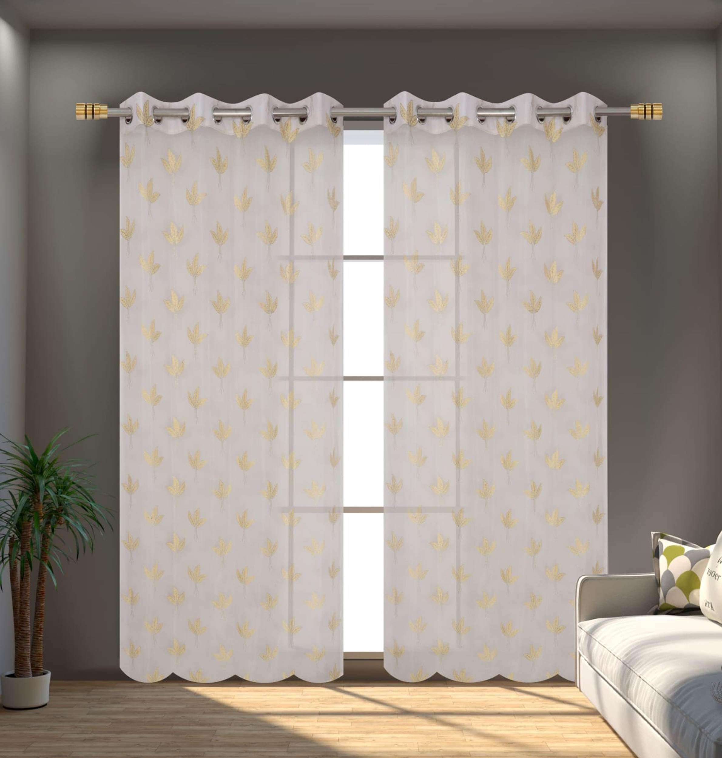 Galaxy Home Decor Premium Sheer Net Embroidery Curtain for Door 7 Feet | Transparent Net Fabric with Leaf Design | Pack of 1, Cream 4