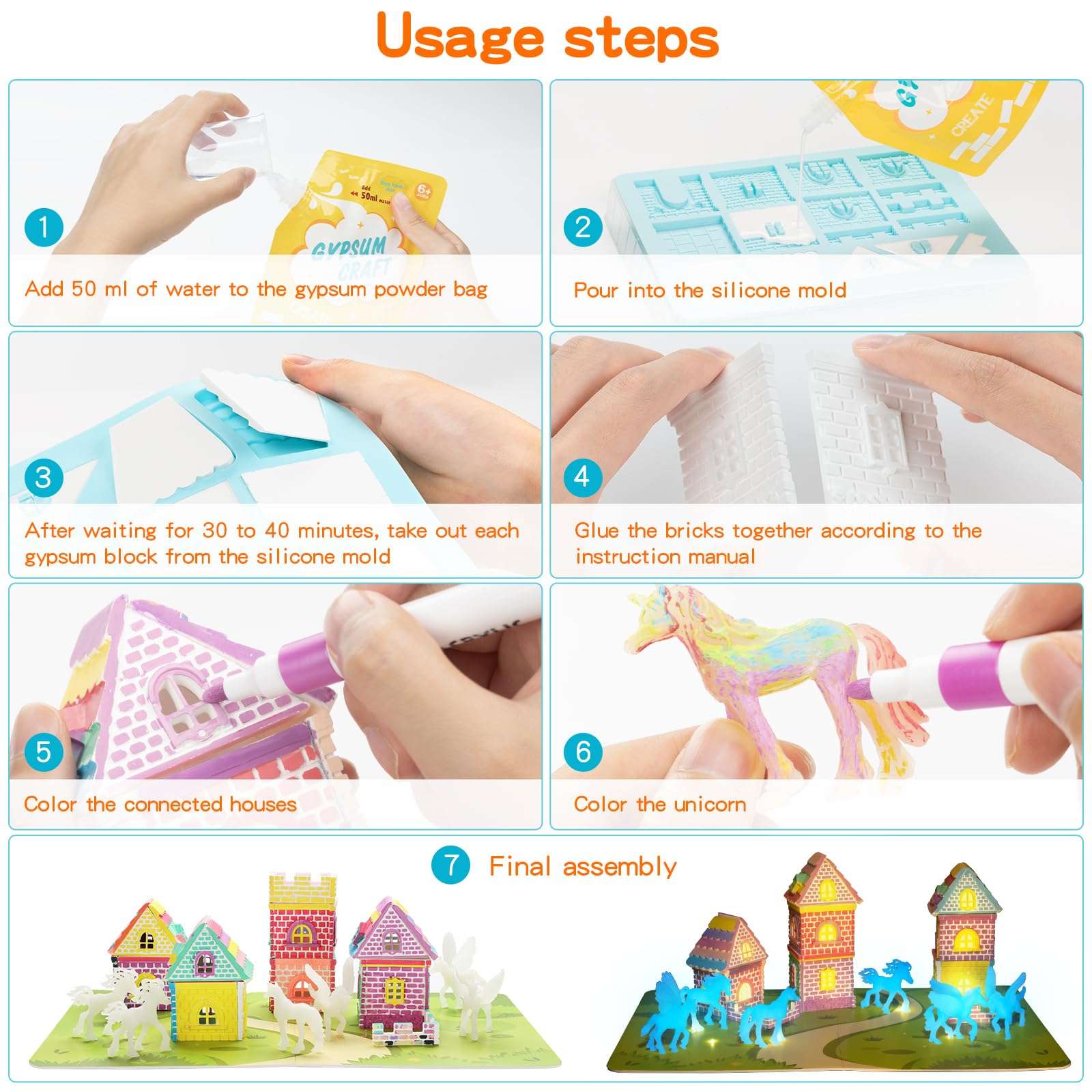 FrostJoy DIY Castle Building Glow in The Dark Unicorn Painting Kit for Kids Ages 4-12 4