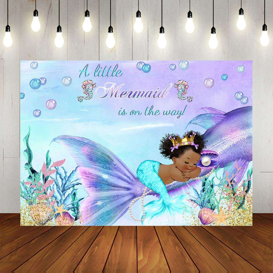 Mermaid Theme Baby Shower Backdrop Purple Under The Sea A Little Memaid is on The Way Photography Background Royal Princess Newborn Baby Party Decorations Banner Photo Booth Props 1