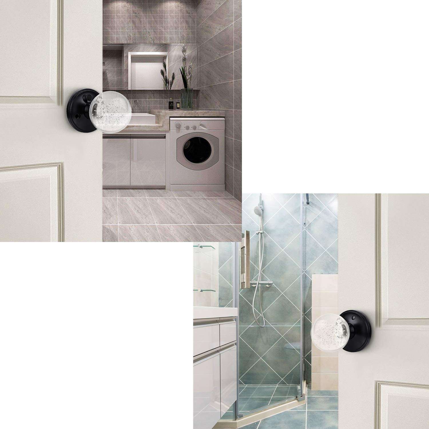 KNOBWELL 3 Pack Crystal Door Knobs with Lock Matte Black Door Knobs Keyless Round Interior Door Knobs Privacy Glass Door Knobs 2