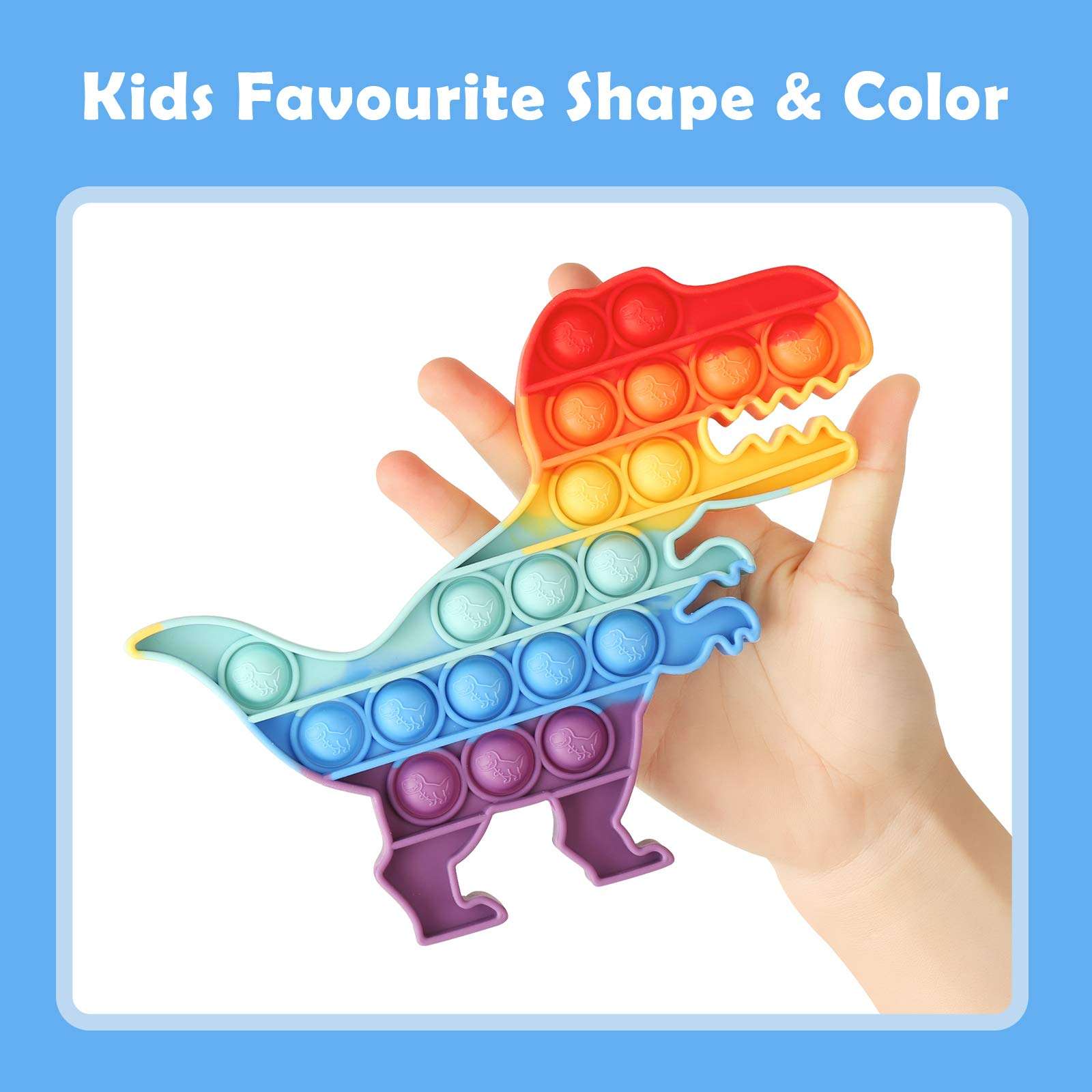 Fescuty Rainbow Unicorn Dinosaur Pop Stress Relief Fidget Toys Heart Sensory Toys Autism Learning Materials for Anxiety Stress Relief Squeeze Toy Class Rewards Students Party Gifts for Kids 3