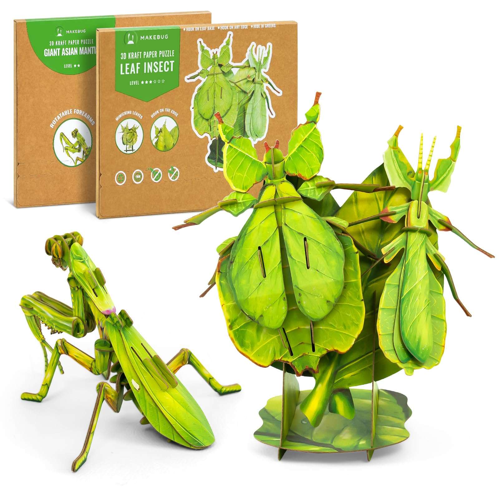MAKEBUG STEM Toys Eco-Friendly 3D Paper Puzzles, Educational Toys for 7+ Year Old, Preschool Toys for Birthday, Christmas, Holidays(Giant Asian Mantis and Phyllium)…… 1