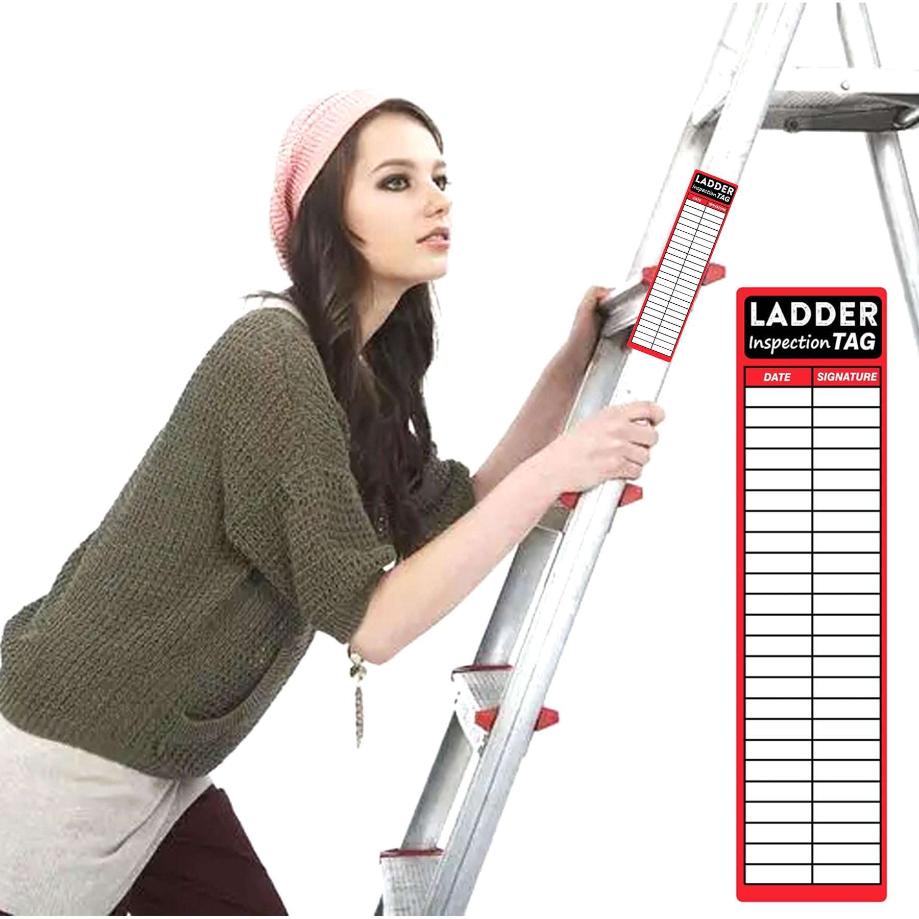 Ladder Inspection Labels 100 Pcs Safety Stickers for Ladders 8.5 x 2 Inch Red Safety Inspection Tags Stickers Vinyl Maintenance Labels Ladder Inspection Tags for Industrial 5
