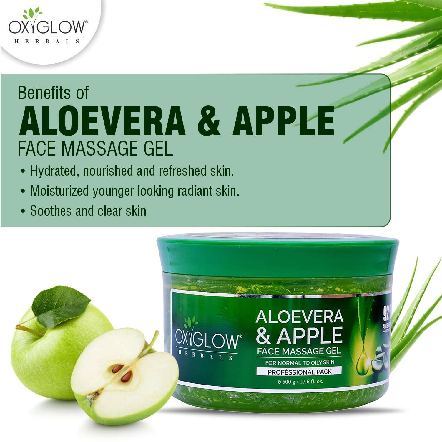 OxyGlow Herbals Alovera Apple Face Massage Gel- For Natural Glowing & Healthy Skin| Deeply Nourishes- 500 Gm (Pack of 1)|Hydrates|Nourished|Refreshed Skin|Moisturized Younger Looking|Face Massage Gel|All Skin Type|Mousturizes|All Skin Type 6