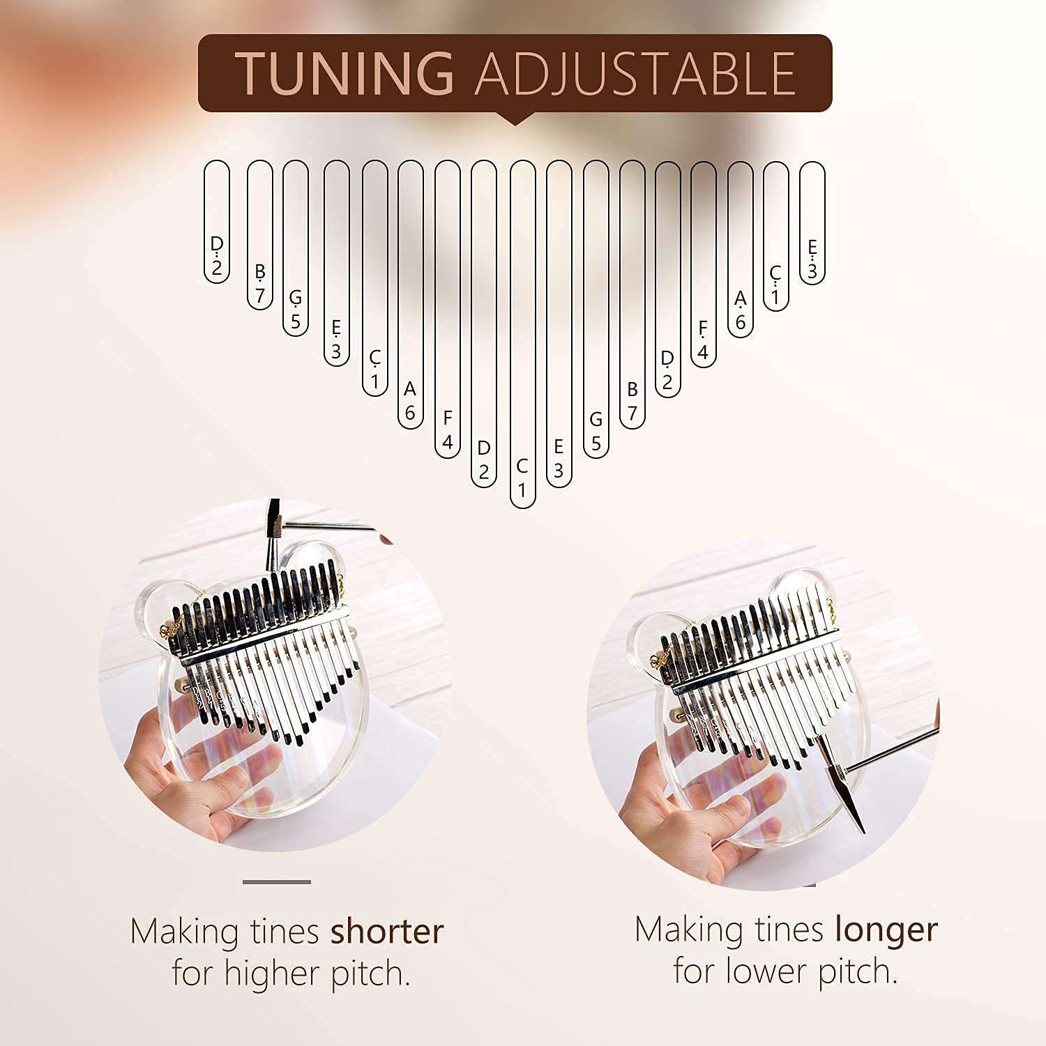 Verilux® Thumb Piano Crystal Kalimba Acrylic Mbira Finger Kalimba Musical Instrument Gifts for Kids Adult Beginners with Tuning Hammer, Study Instruction and Eva bag 5